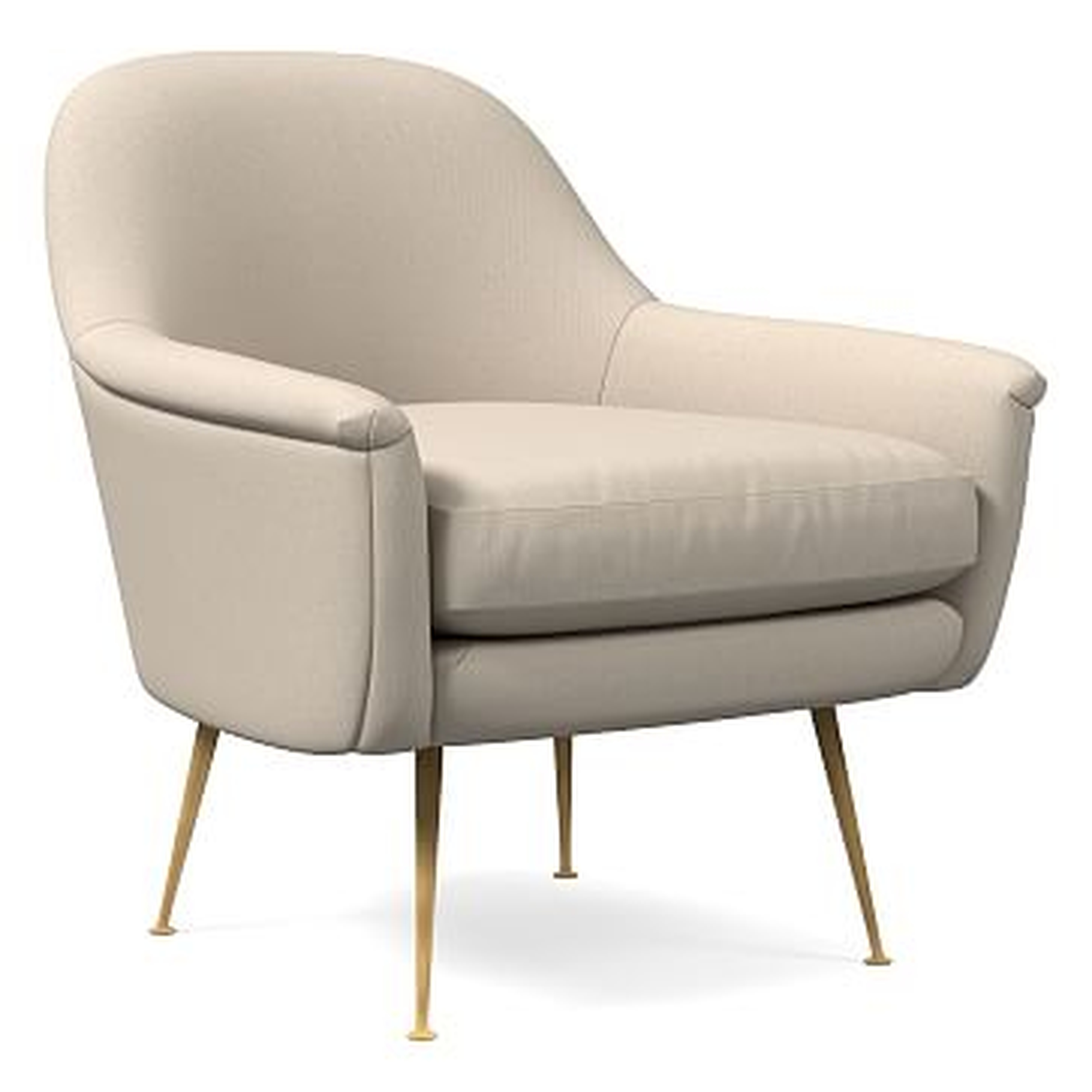 Phoebe Midcentury Chair, Poly, Performance Washed Canvas, Natural, Brass - West Elm