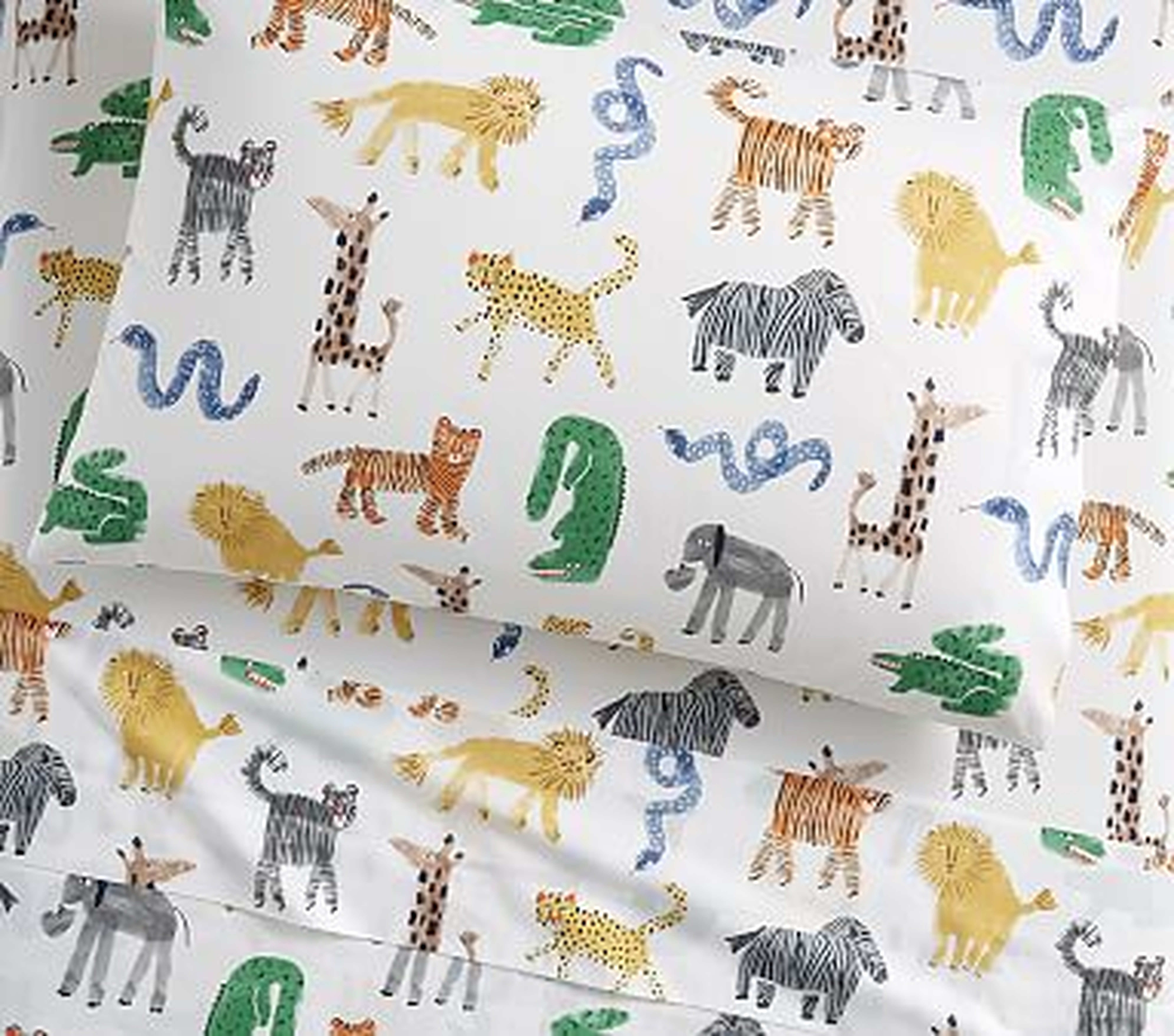 Silly Safari Sheet Set, Standard Pillowcase, Multi - Pottery Barn Kids