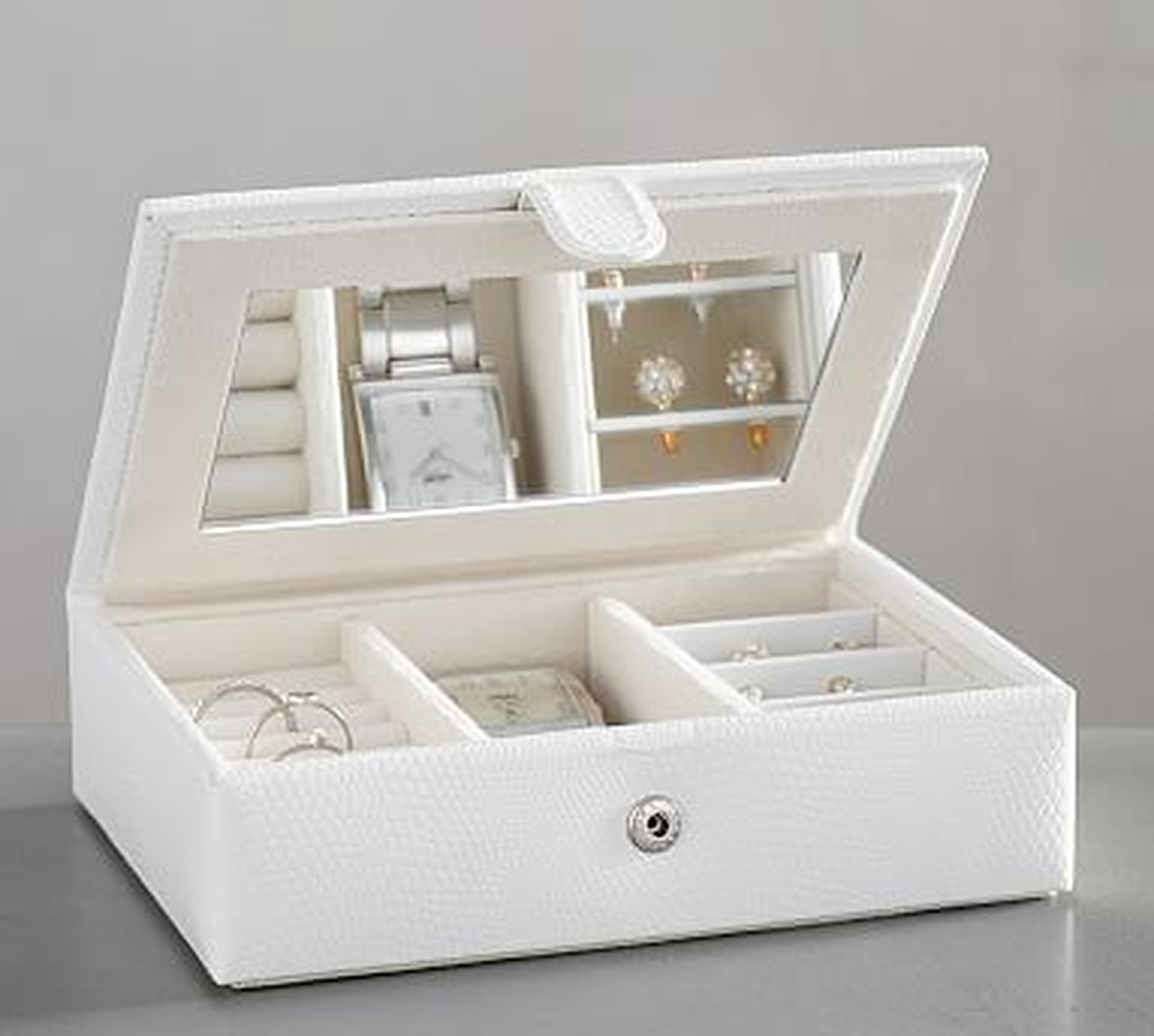 Personalized Mckenna Leather Travel Jewelry Box - White - Pottery Barn