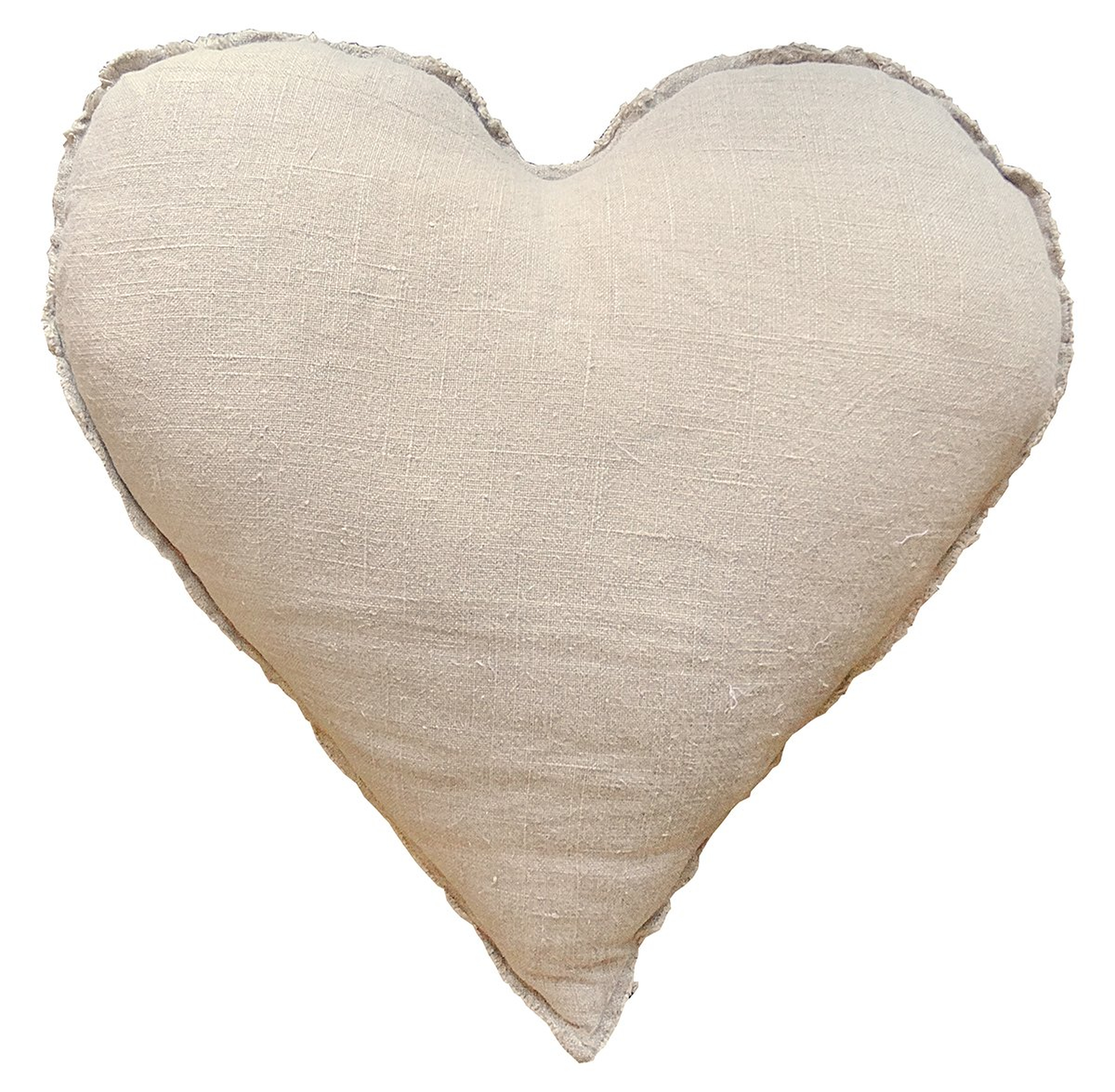 Linen Frayed Edge Rustic Heart Shaped Down Pillow - 24x24 - Kathy Kuo Home