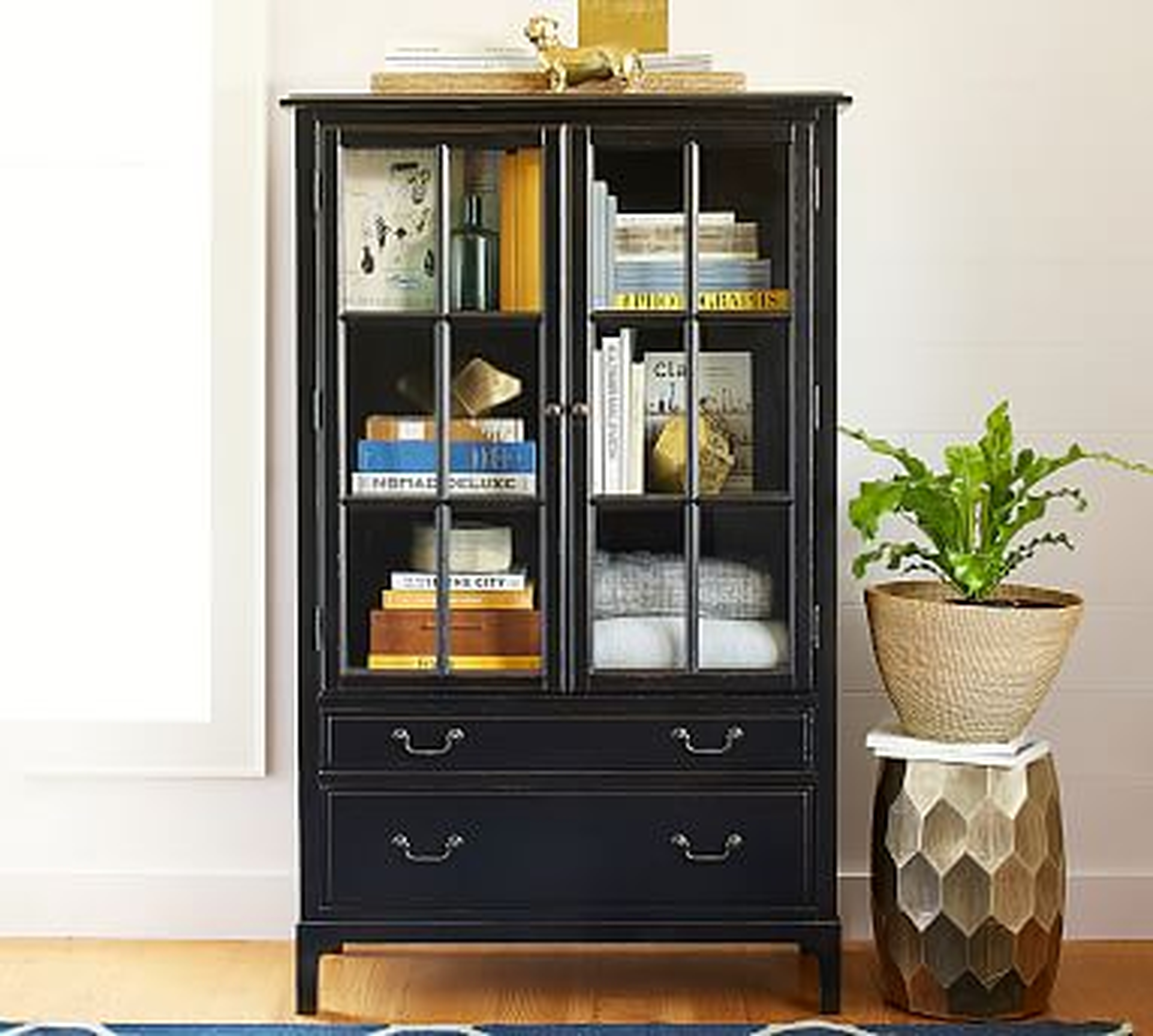 Bronson Bookcase with Doors, Black, 40"L x 65"H - Pottery Barn