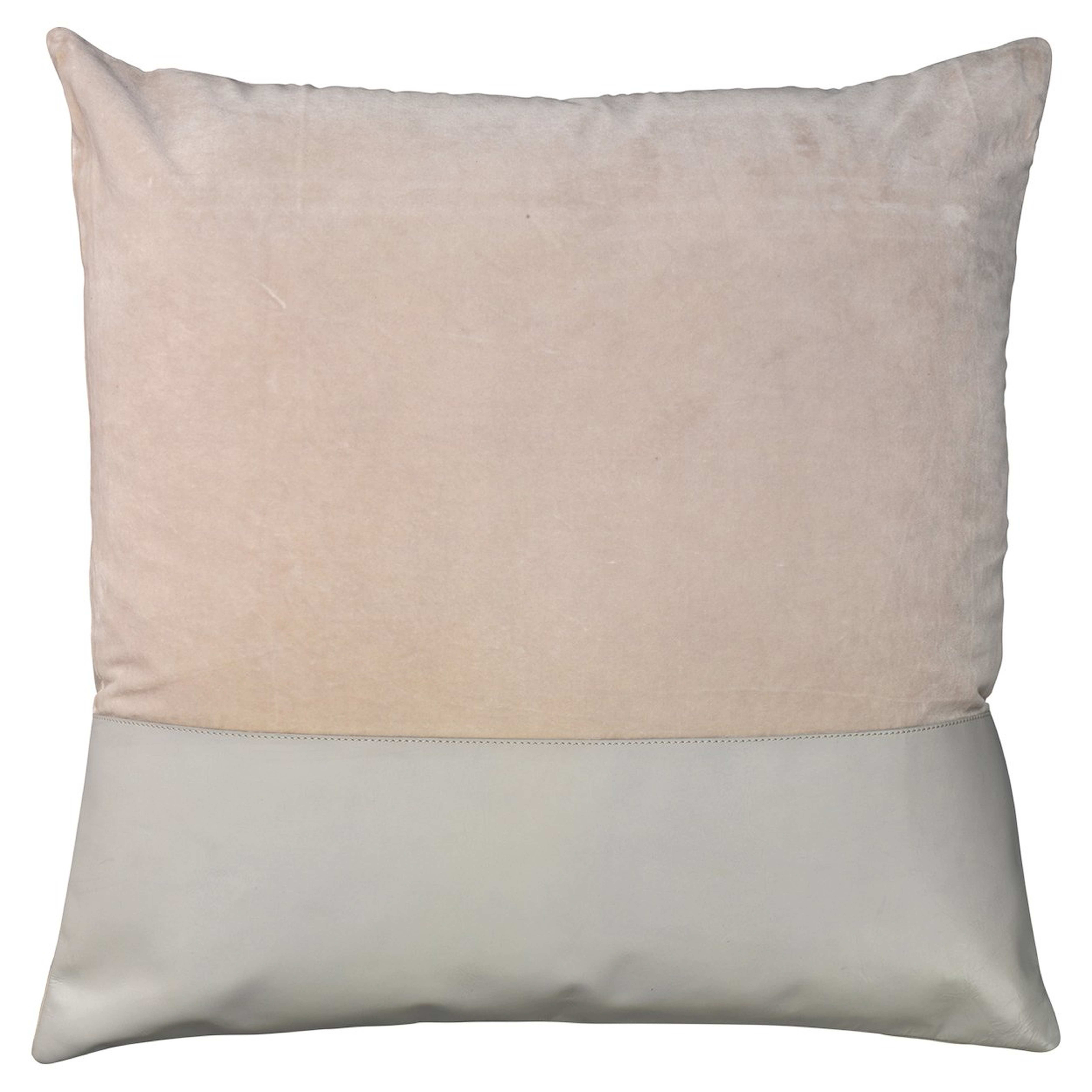 Jasmine Modern Classic Beige Grey Velvet Leather Decorative Pillow - Kathy Kuo Home