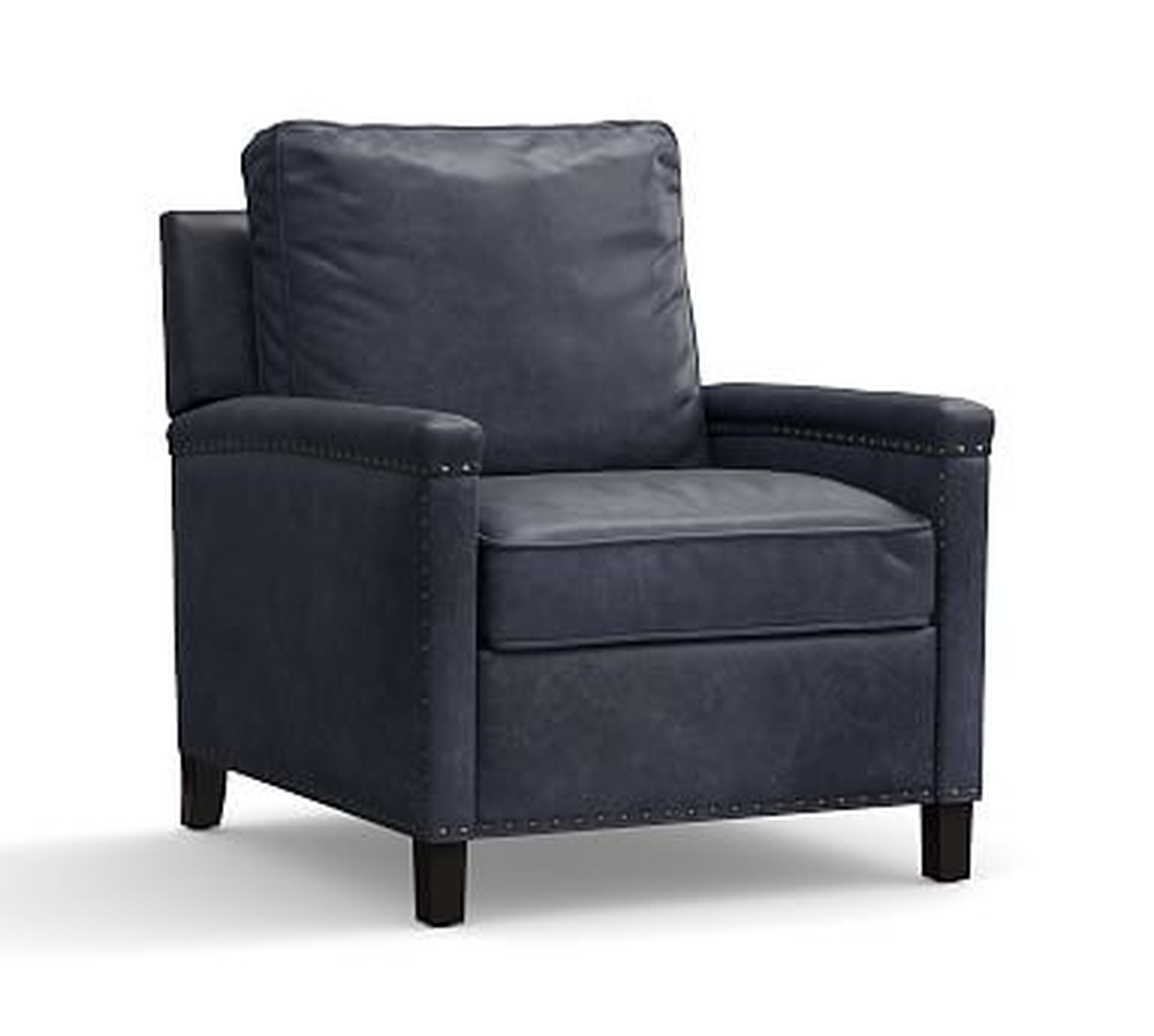 Tyler Square Arm Leather Recliner with Nailheads, Down Blend Wrapped Cushions, Statesville Indigo Blue - Pottery Barn