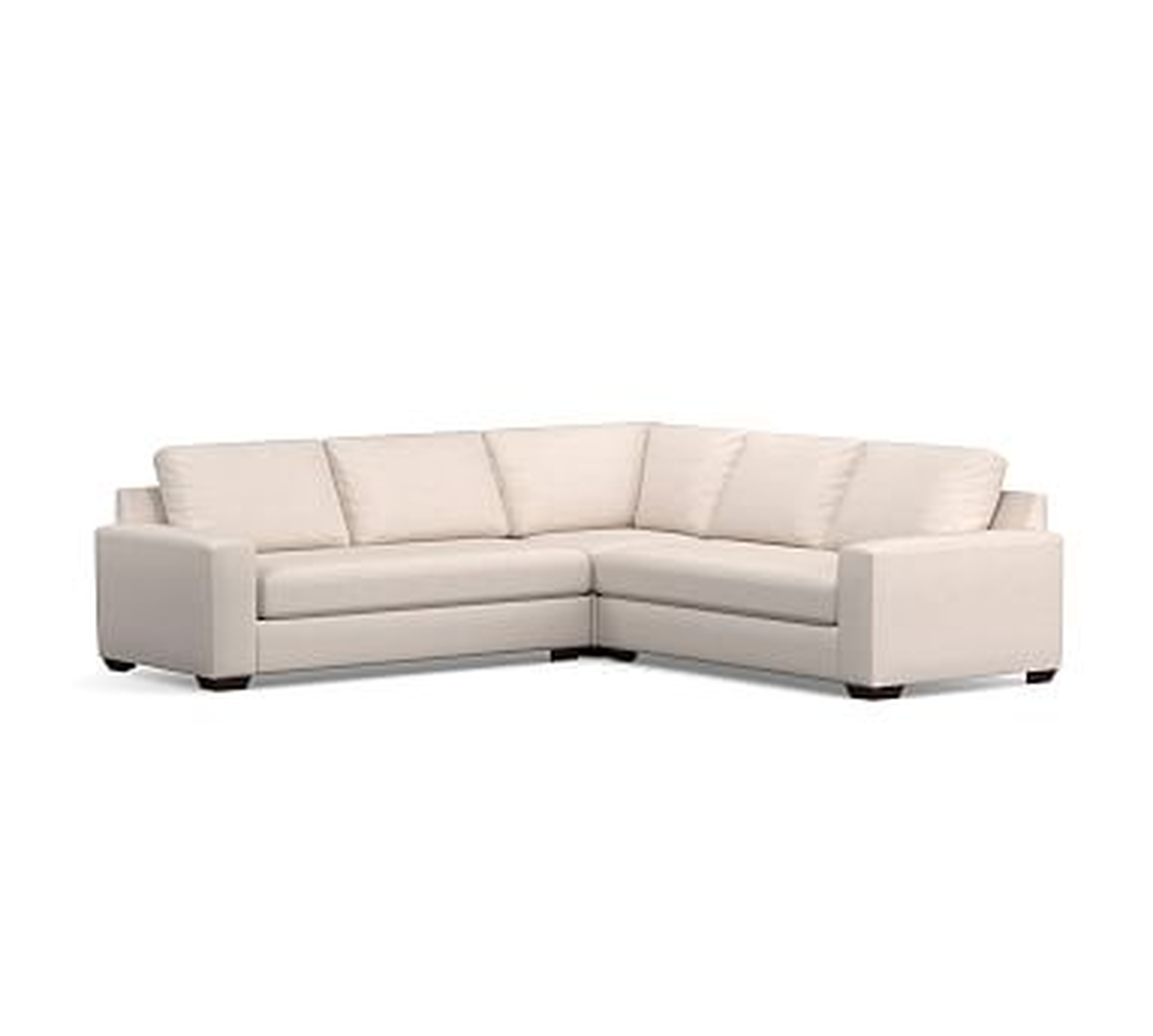 Big Sur Square Arm Upholstered 3-Piece L-Shaped Corner Sectional with Bench Cushion, Down Blend Wrapped Cushions, Performance Everydaylinen(TM) Ivory - Pottery Barn