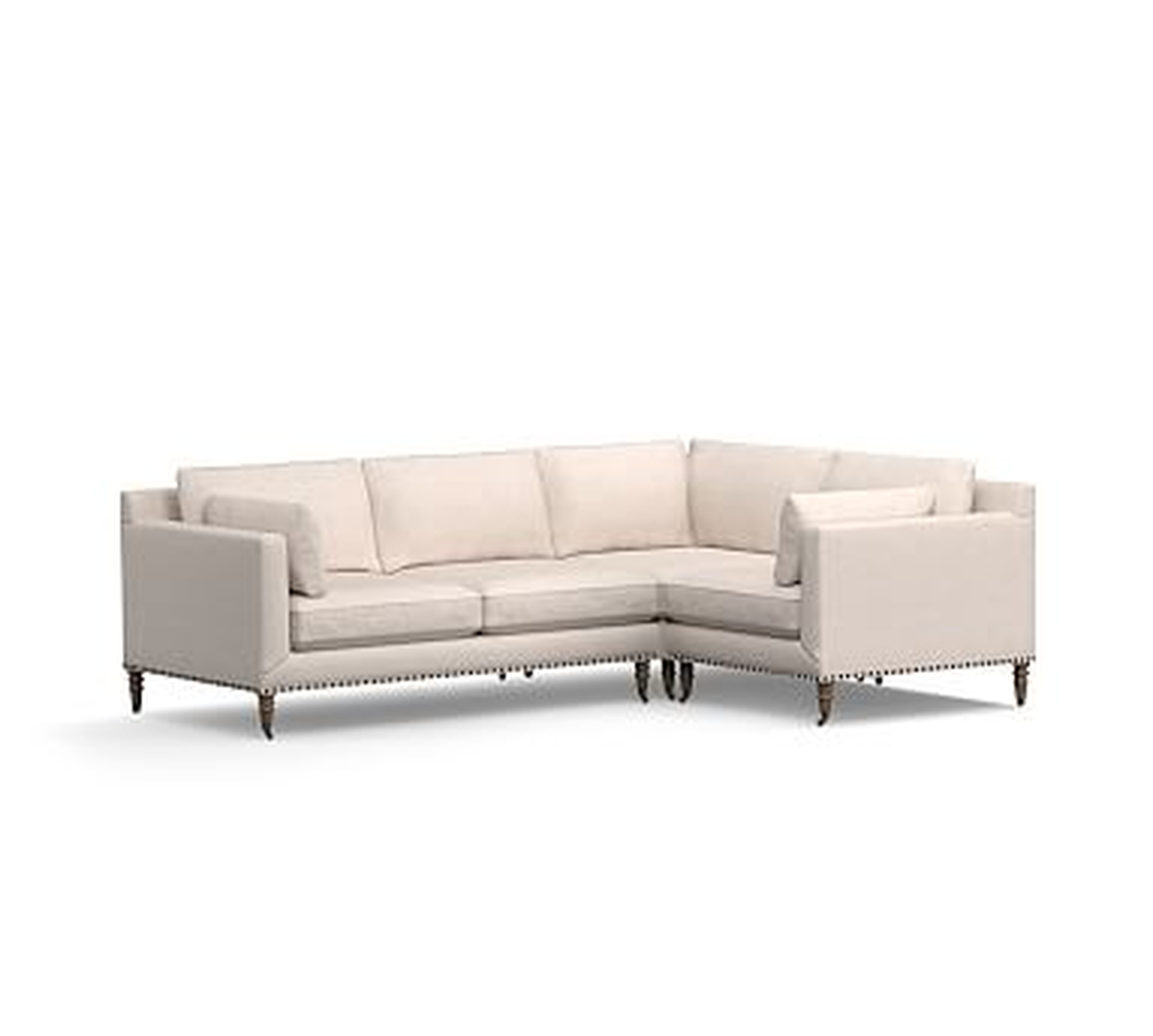 Tallulah Upholstered Left Arm 3-Piece Corner Sectional, Down Blend Wrapped Cushions, Performance Chateau Basketweave Oatmeal - Pottery Barn