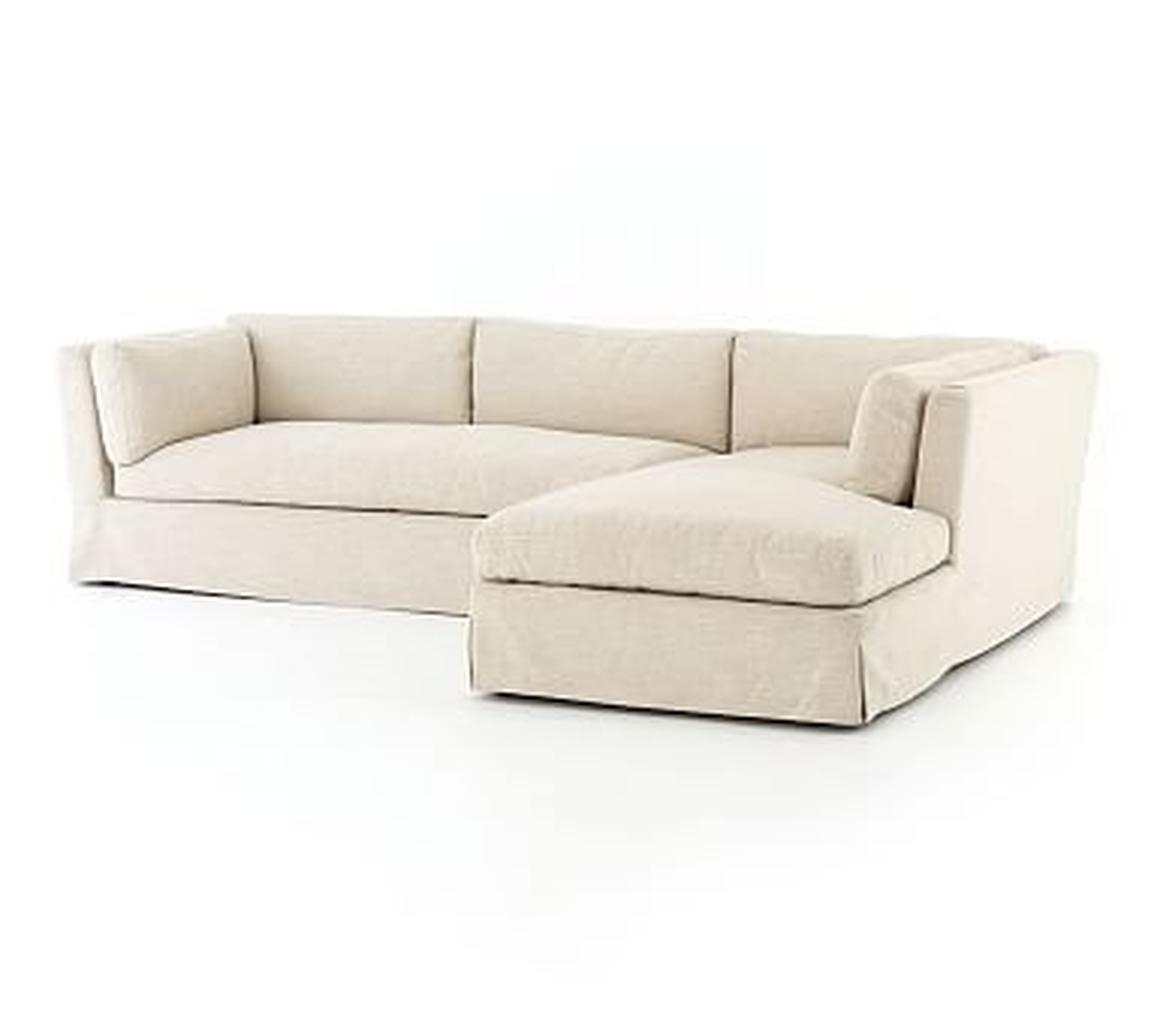 Dawn Slipcovered Right Arm Sofa with Chaise Sectional, Polyester Wrapped Cushions, Performance Heathered Tweed Pebble - Pottery Barn