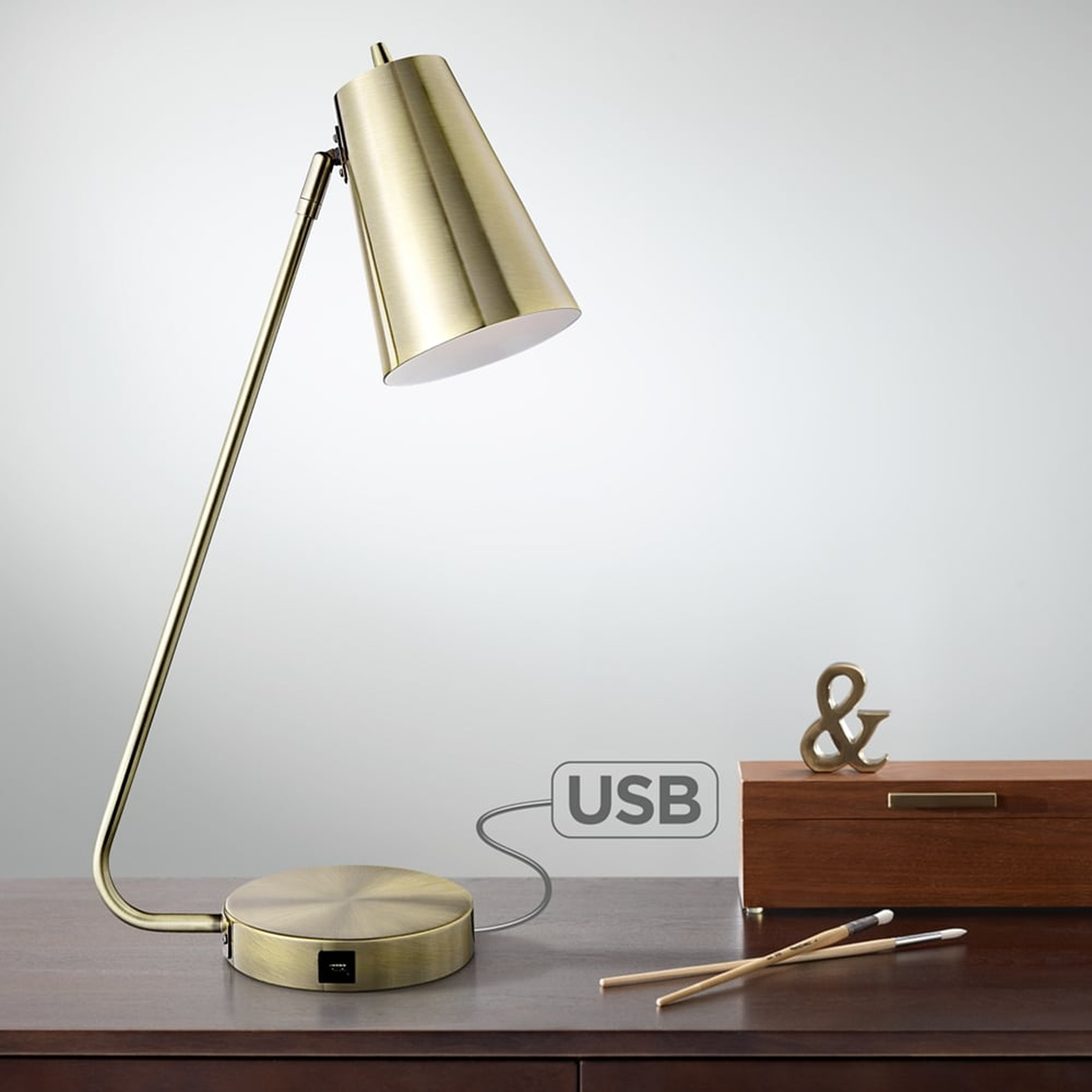 Lite Source McCoy Antique Brass Desk Lamp with USB Port - Style # 42C62 - Lamps Plus