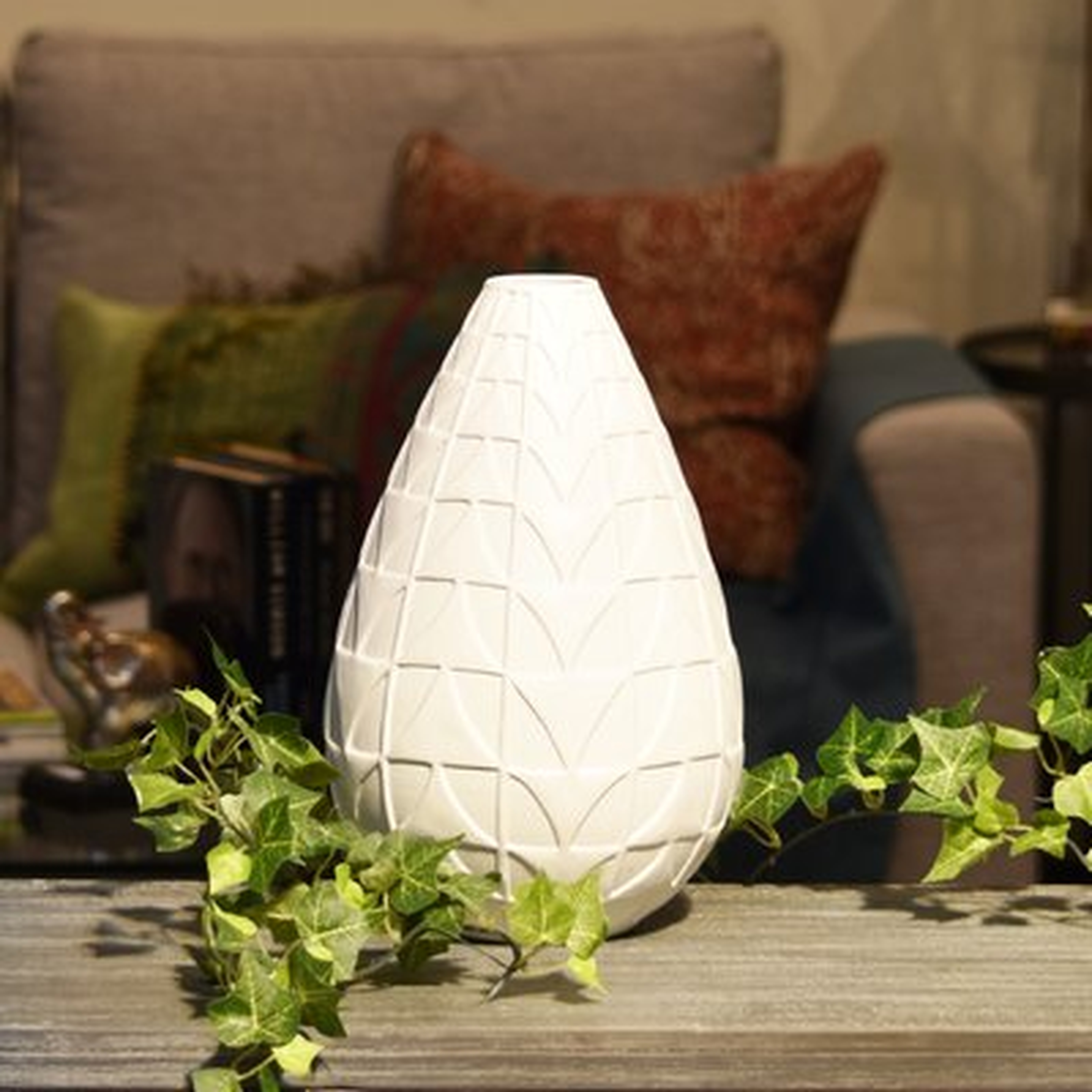 Embossed Triangle Ceramic Bellied Round Table Vase - Wayfair
