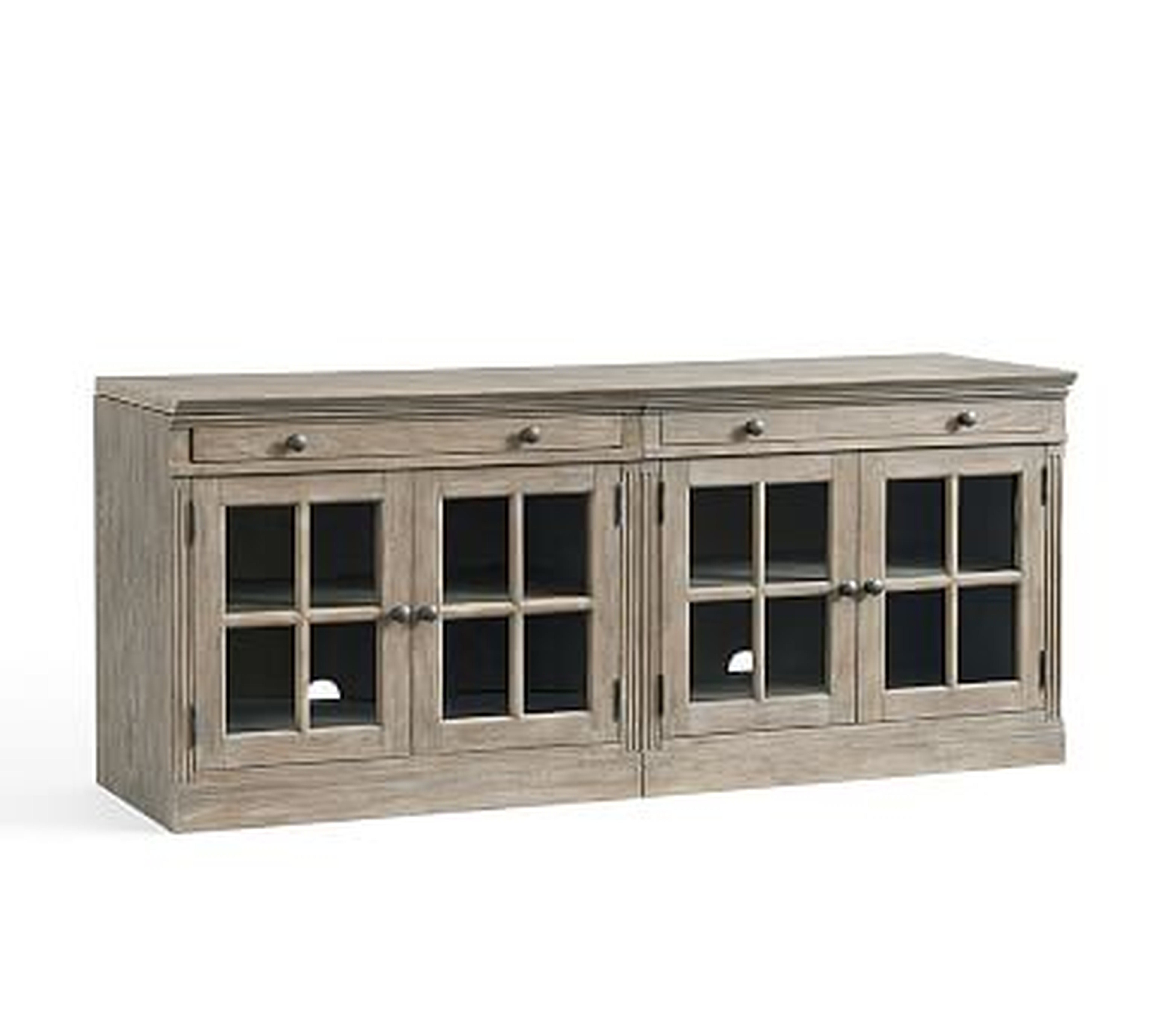 Livingston 70" Media Console with Glass Cabinets, Gray Wash - Pottery Barn