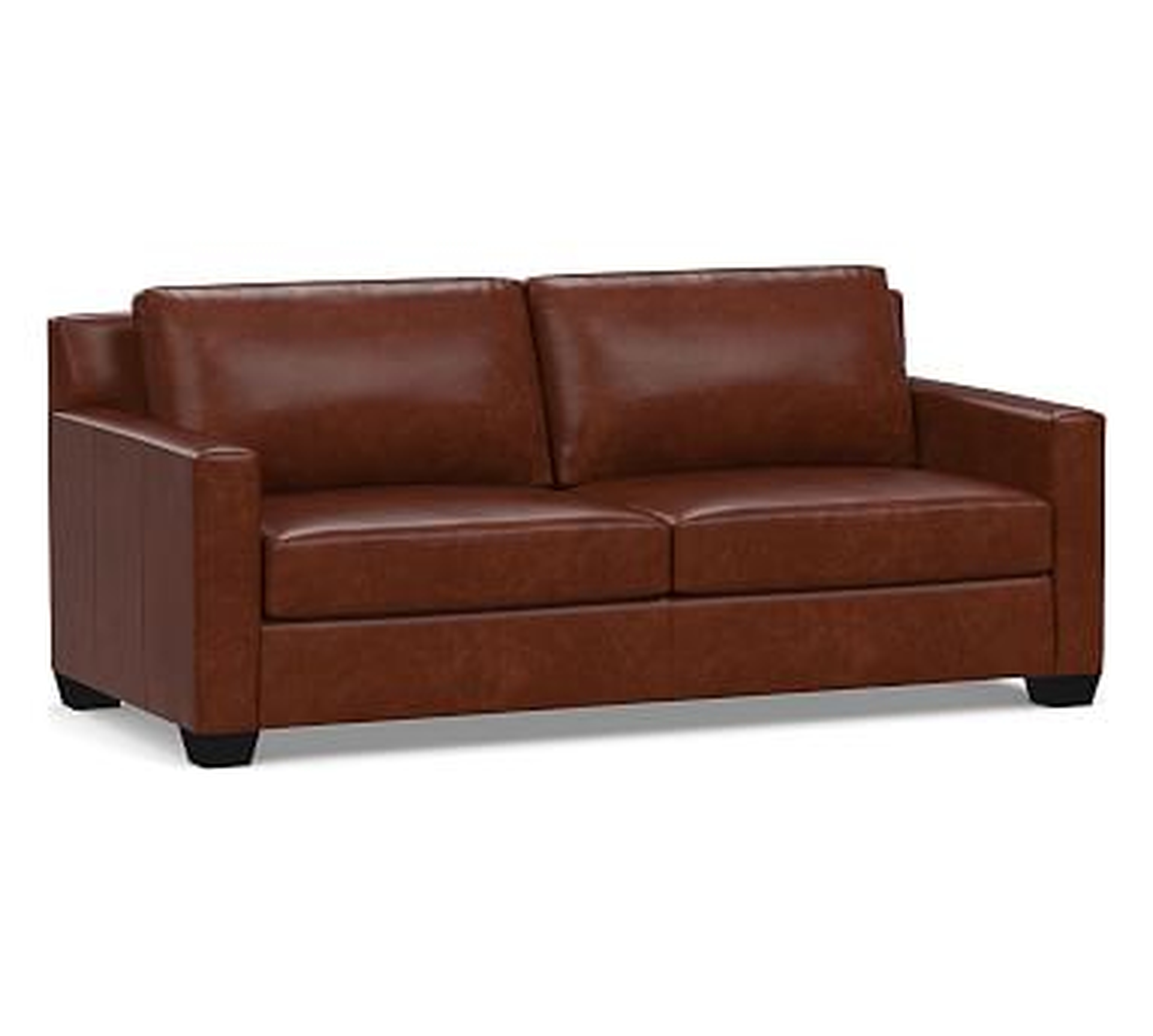 York Square Arm Leather Sofa 80", Polyester Wrapped Cushions, Statesville Molasses - Pottery Barn