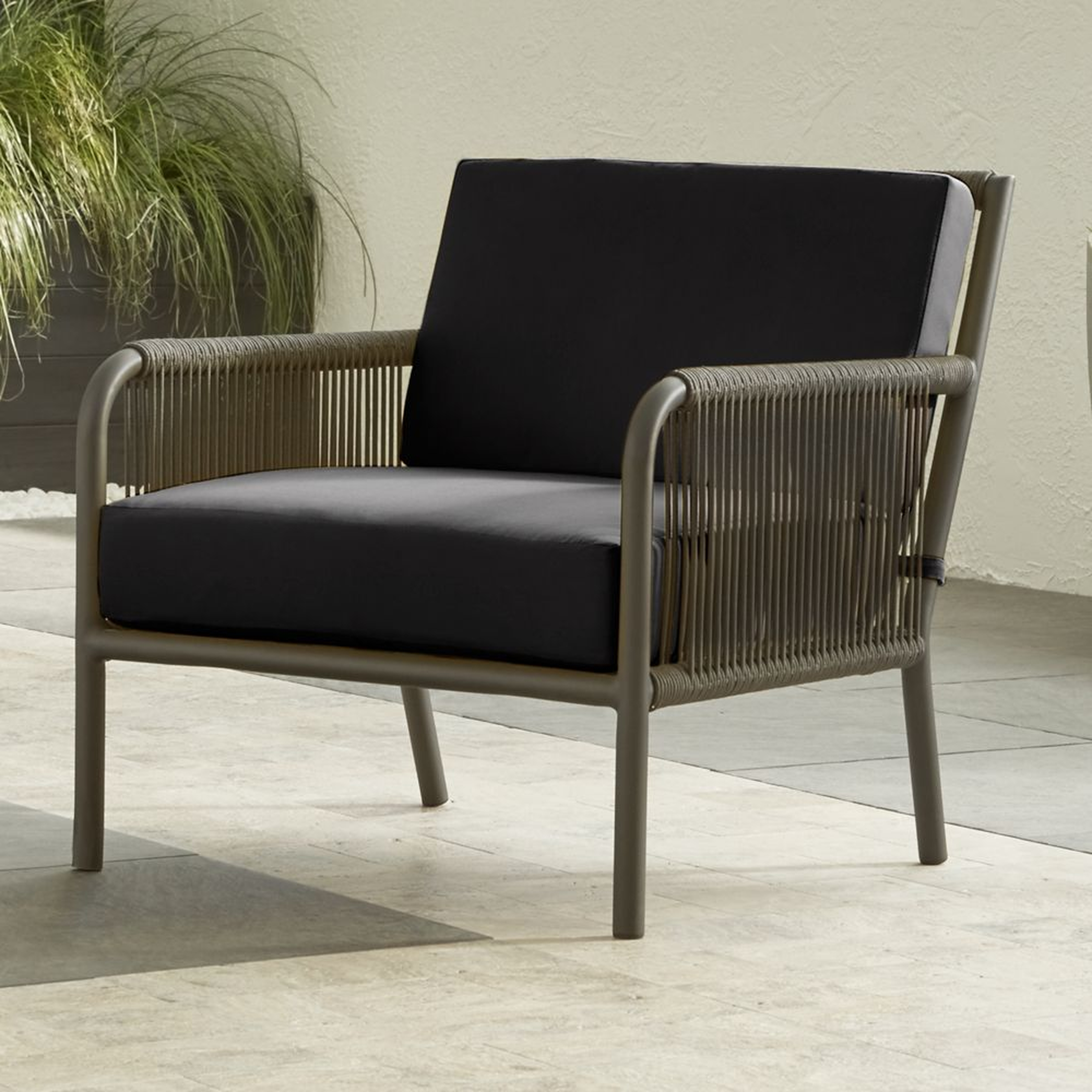 Morocco Graphite Outdoor Lounge Chair with Charcoal Sunbrella ® Cushion - Crate and Barrel