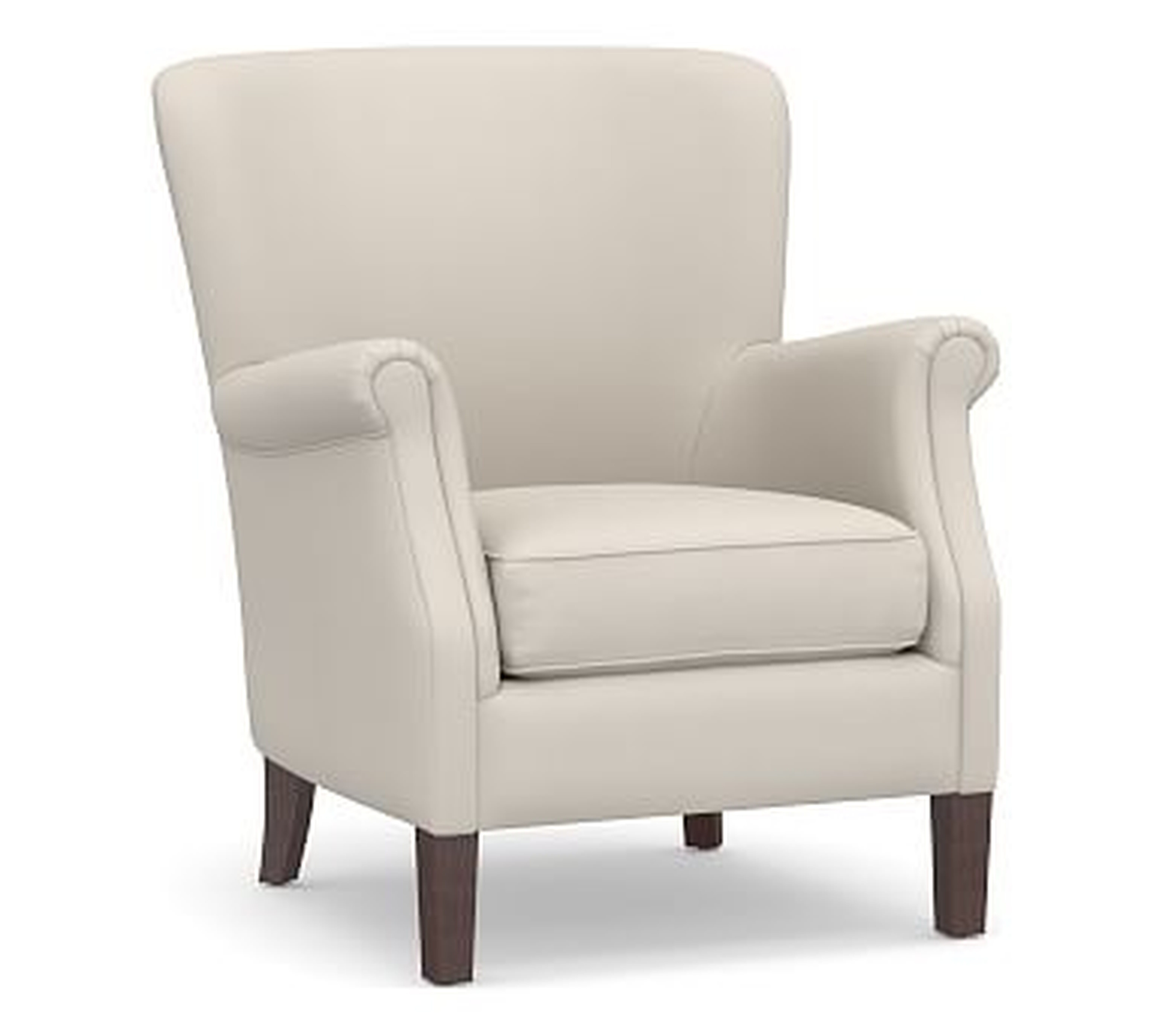 SoMa Minna Upholstered Armchair, Polyester Wrapped Cushions, Performance Twill Stone - Pottery Barn