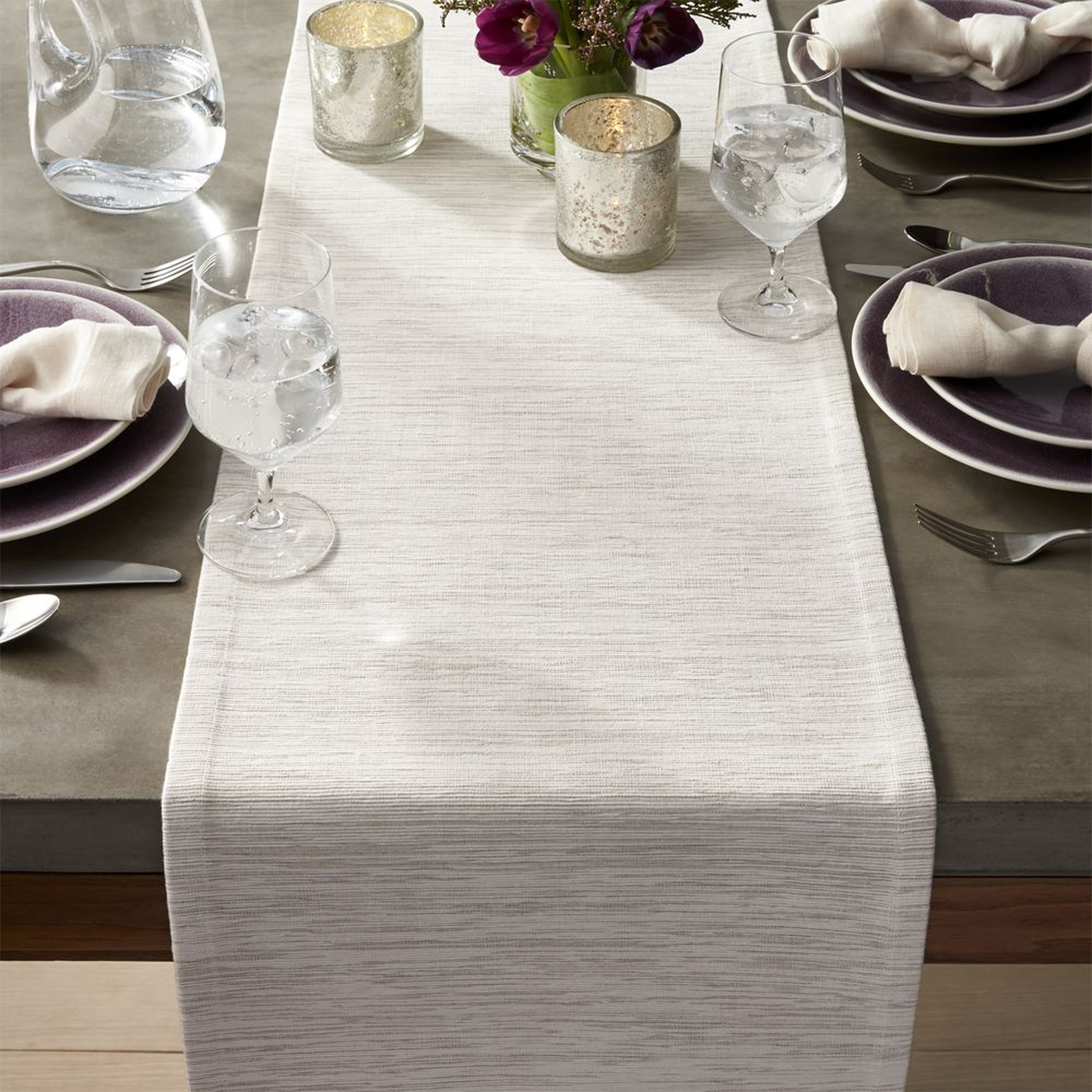 Grasscloth 120" White Table Runner - Crate and Barrel
