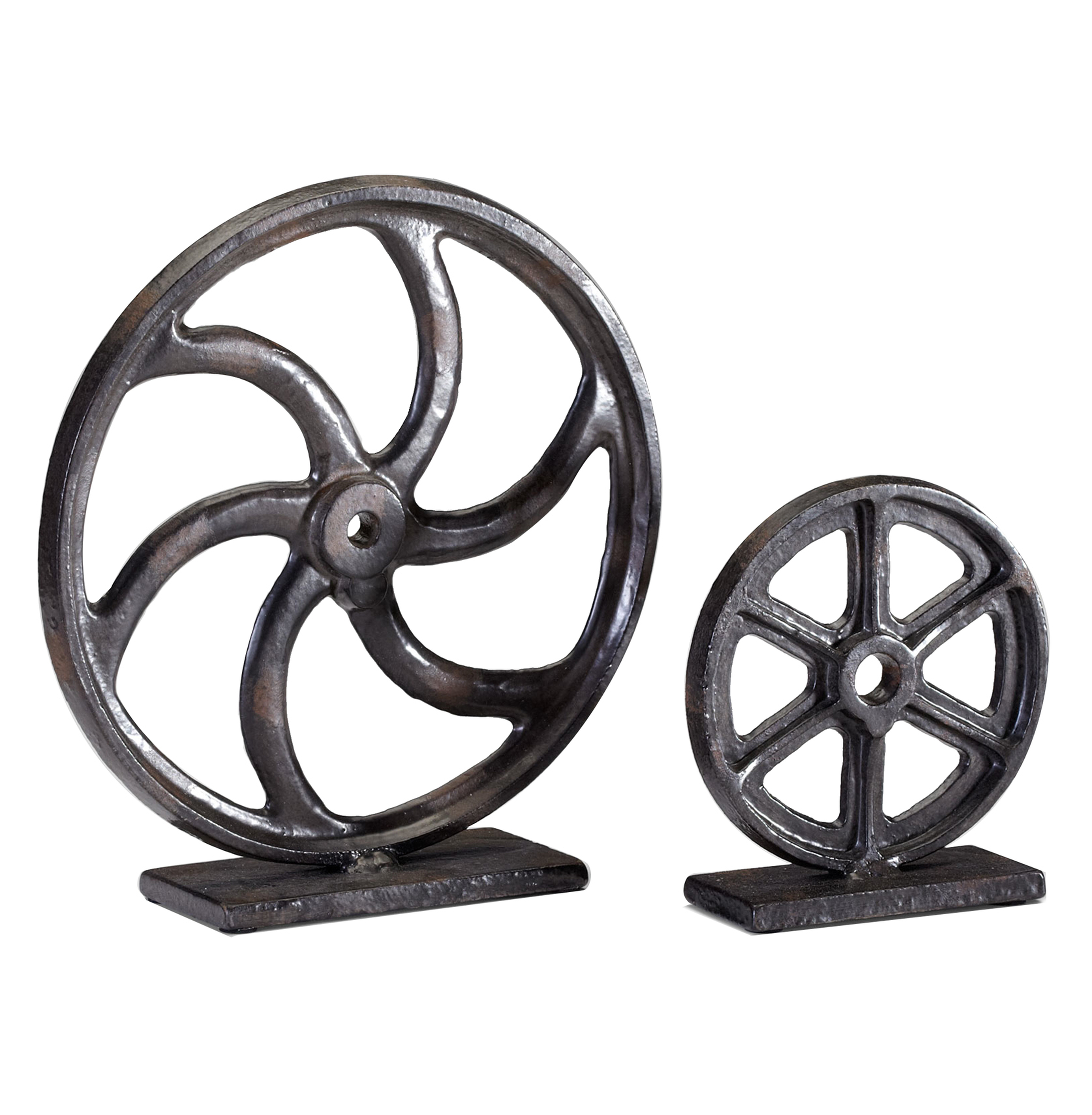 Industrial Loft Iron Mechanics Wheel Sculpture - 6 Inch - Kathy Kuo Home