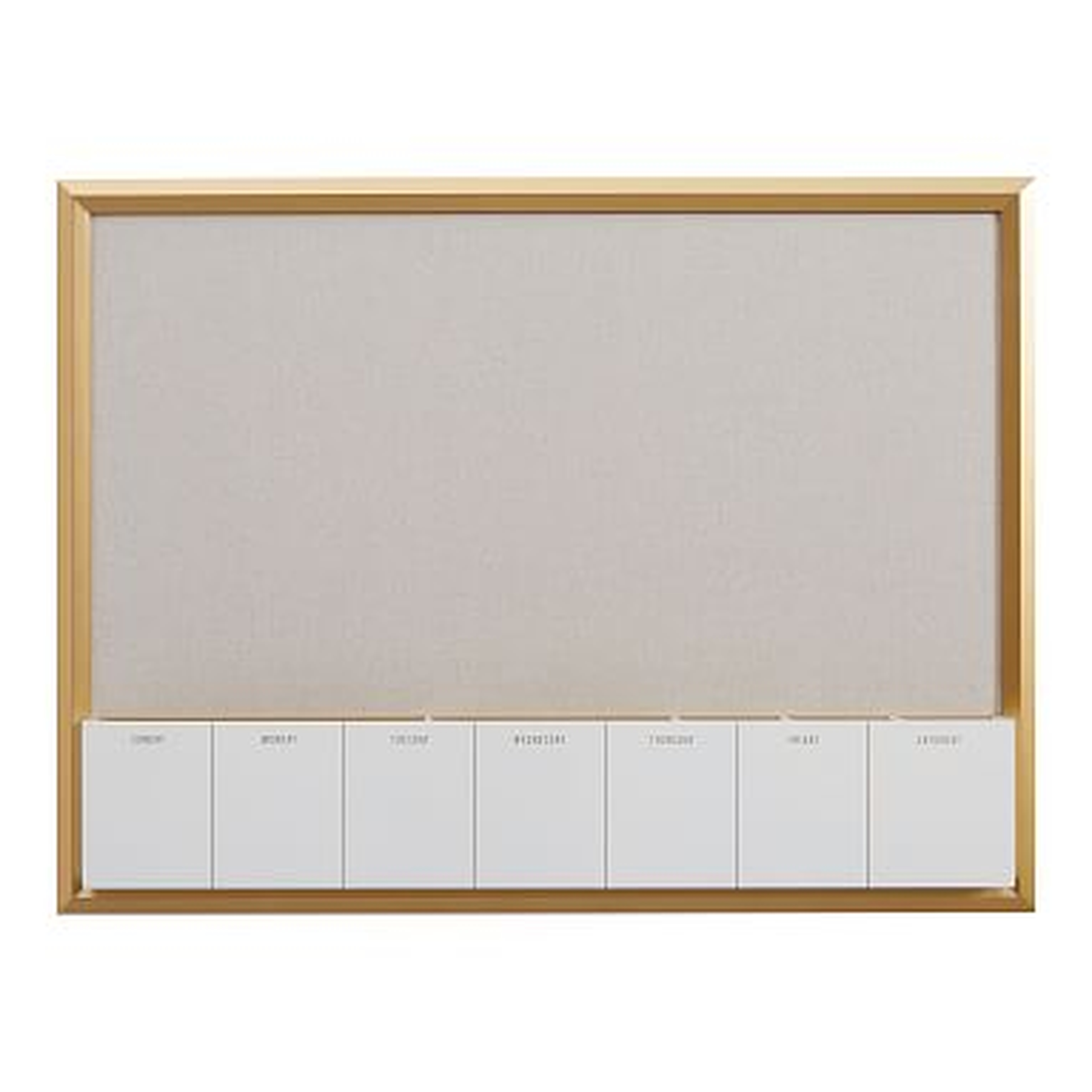 Pinboard With Dry Erase Calendar Cubby, Gold/Linen - Pottery Barn Teen