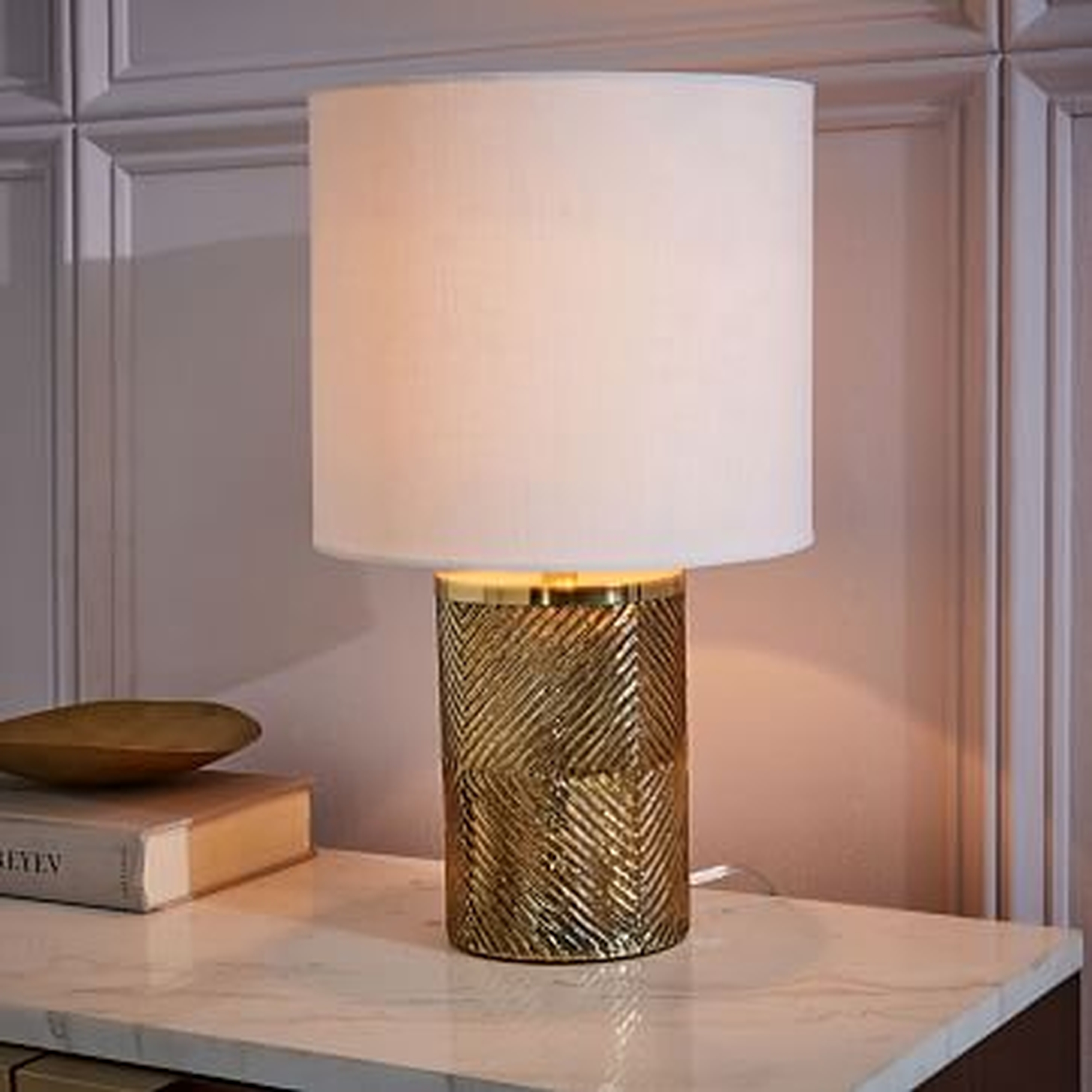 Etched Glass Table Lamp, Brass, White - West Elm