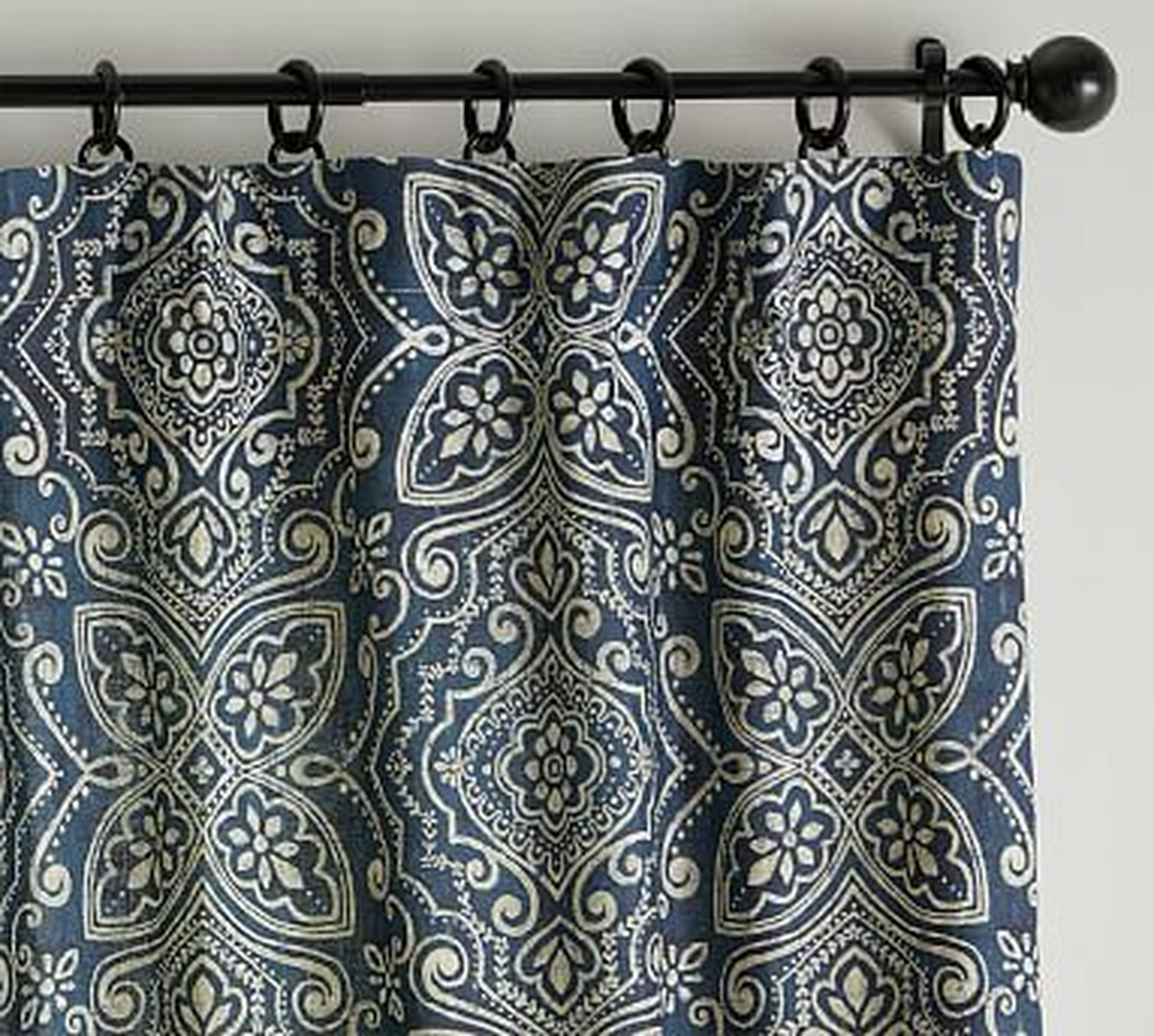 Emina Print Linen/Cotton Rod Pocket Curtain, Blue Multi, 108 x 50" - Pottery Barn