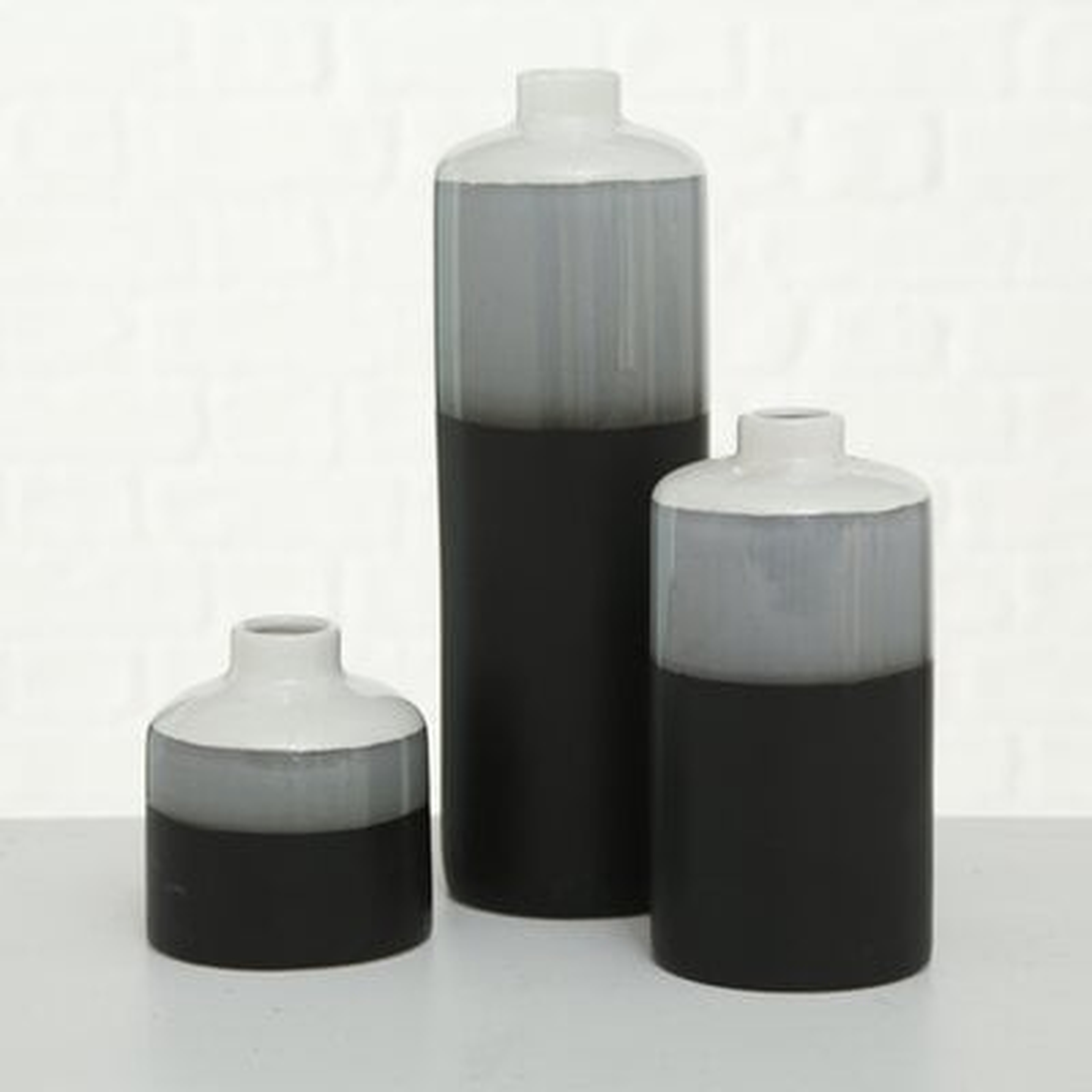 3 Piece Grey Glaze Dipped Cylinder Vase Set - Wayfair