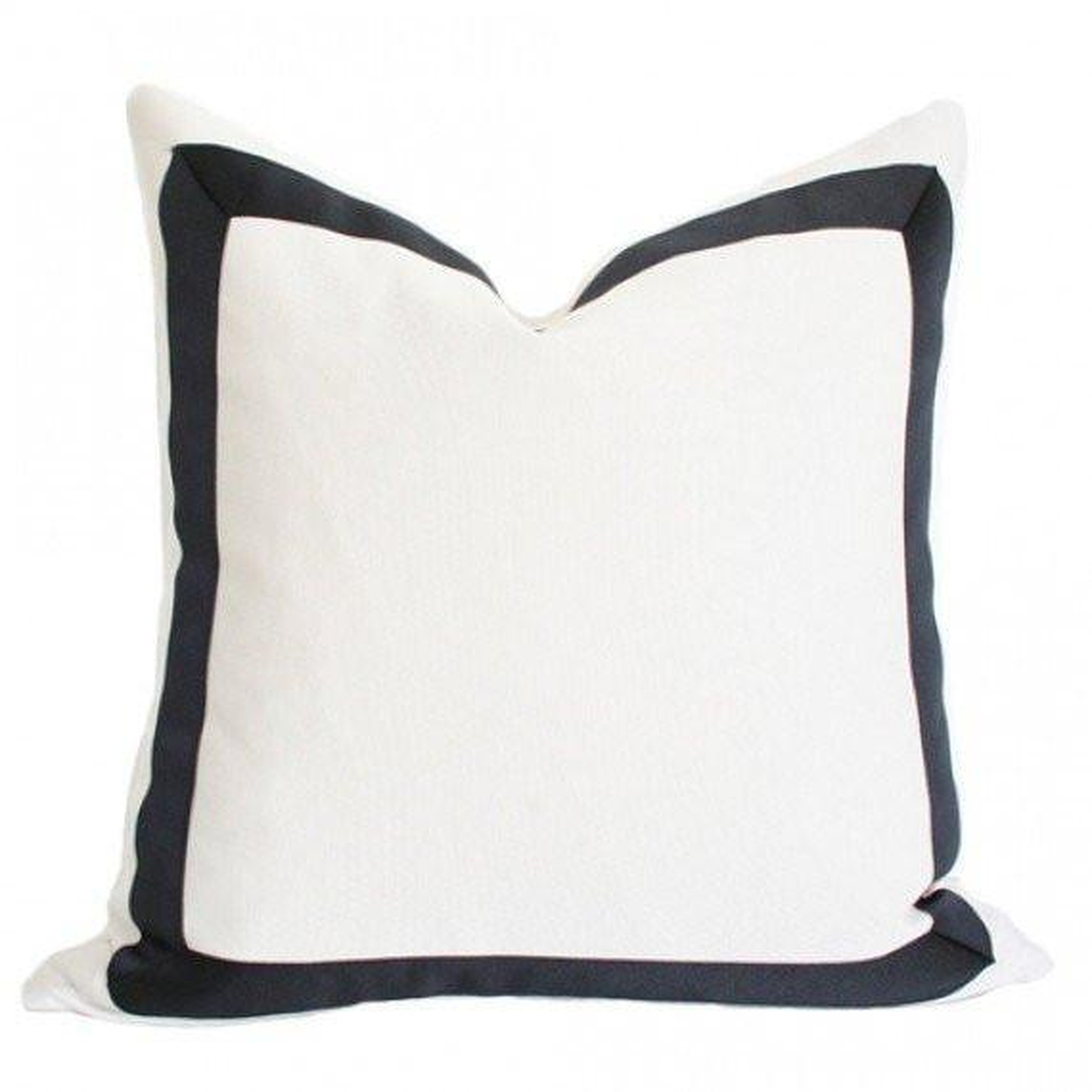 Solid White with Grosgrain Ribbon Border - 17x17 pillow cover / Black - Arianna Belle
