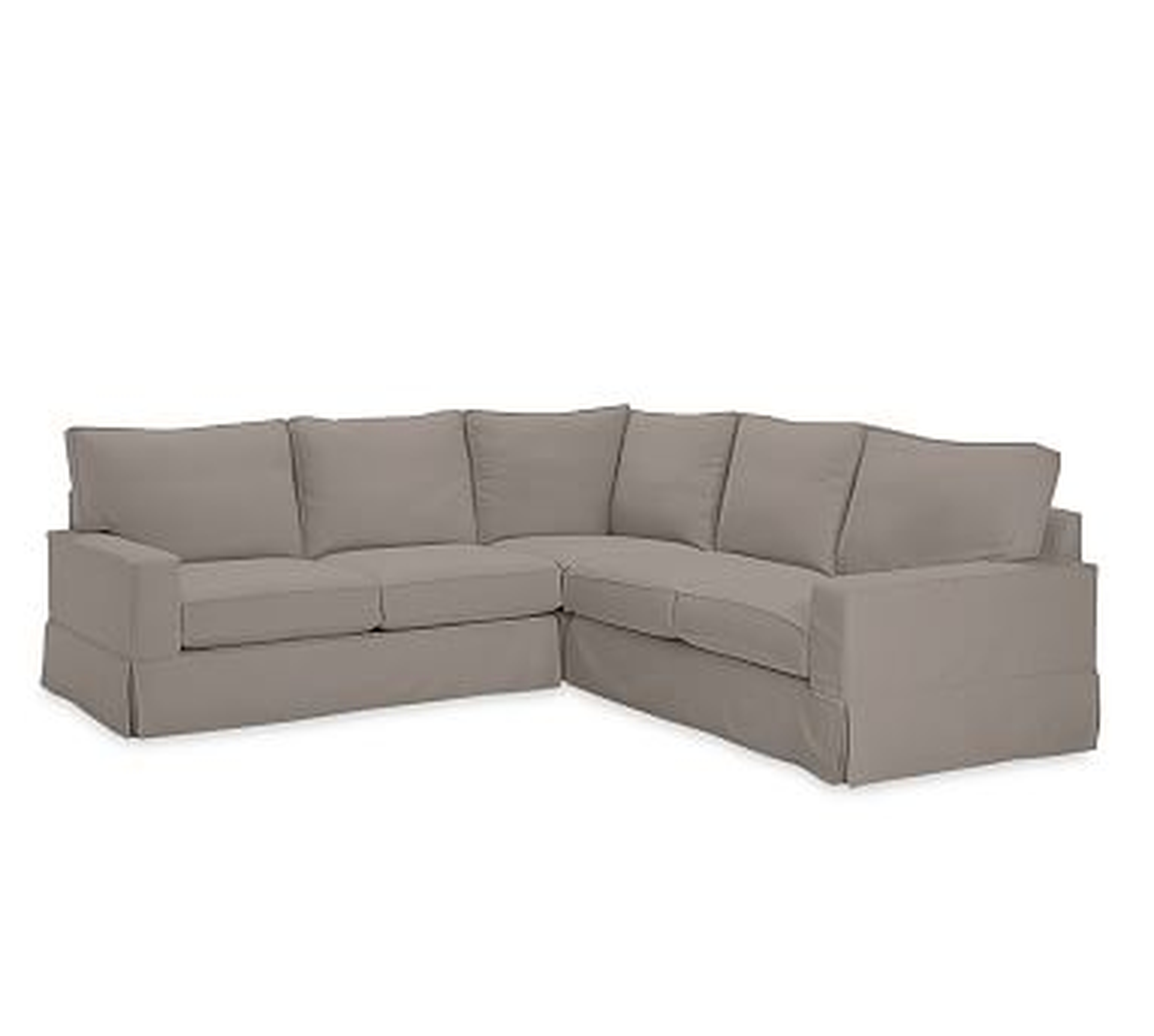 PB Comfort Square Arm Slipcovered 3 Piece L-Shaped Corner Sectional, Down Blend Wrapped Cushions, Performance Twill Metal Gray - Pottery Barn