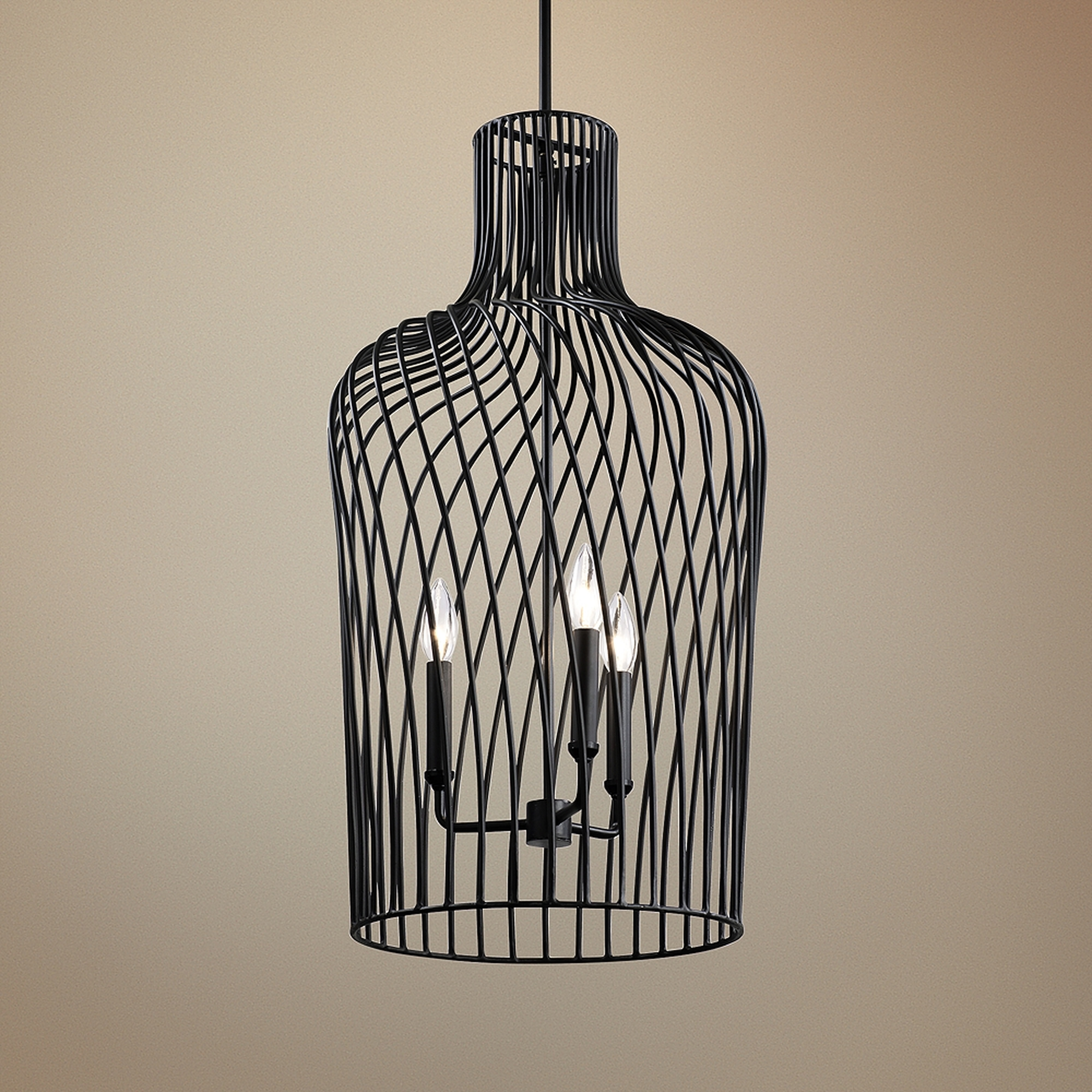 Varaluz Elsa 16" Wide Black 3-Light Open Cage Pendant Light - Style # 74T14 - Lamps Plus