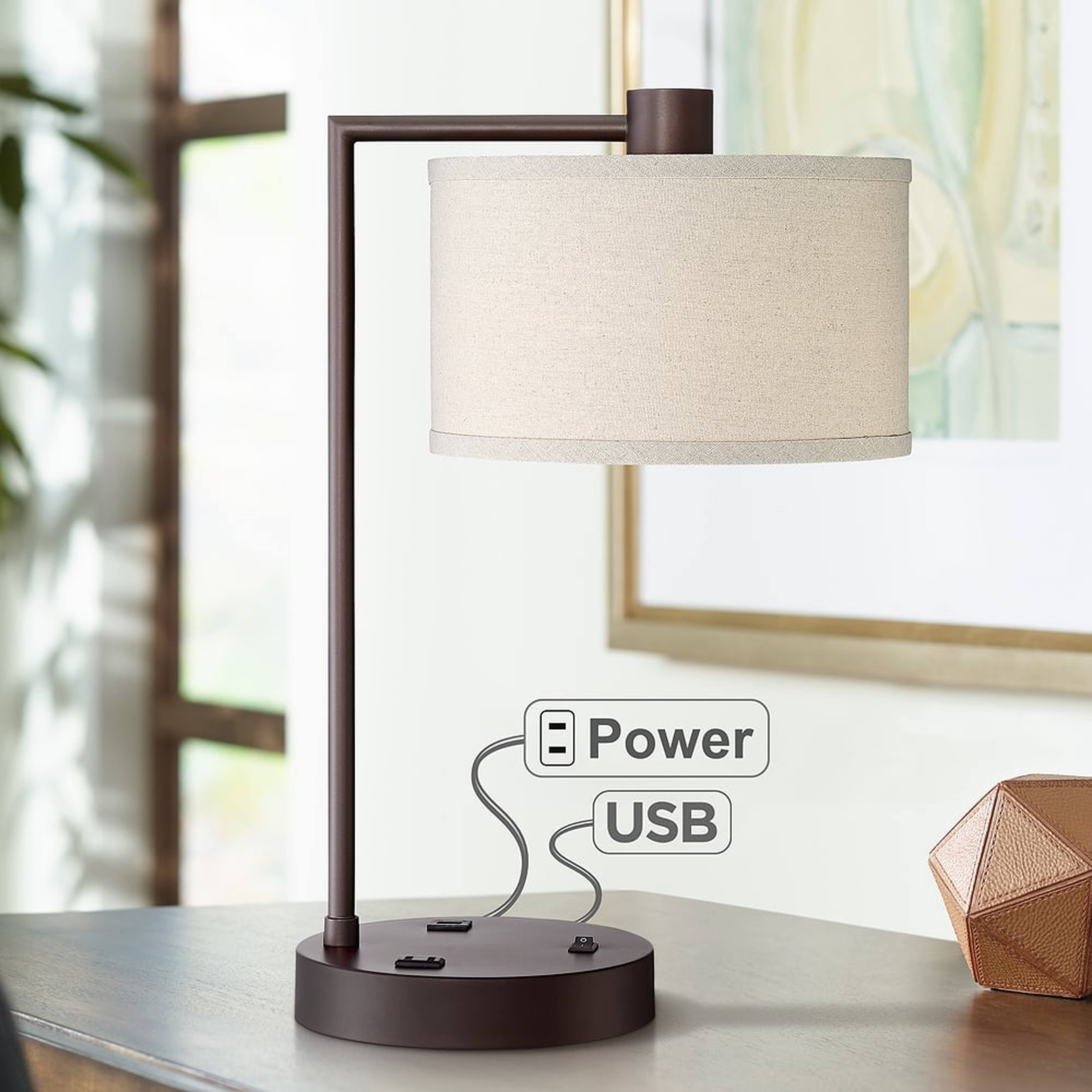 360 Lighting Colby 21" High Bronze Desk Lamp with Outlet and USB Port - Lamps Plus