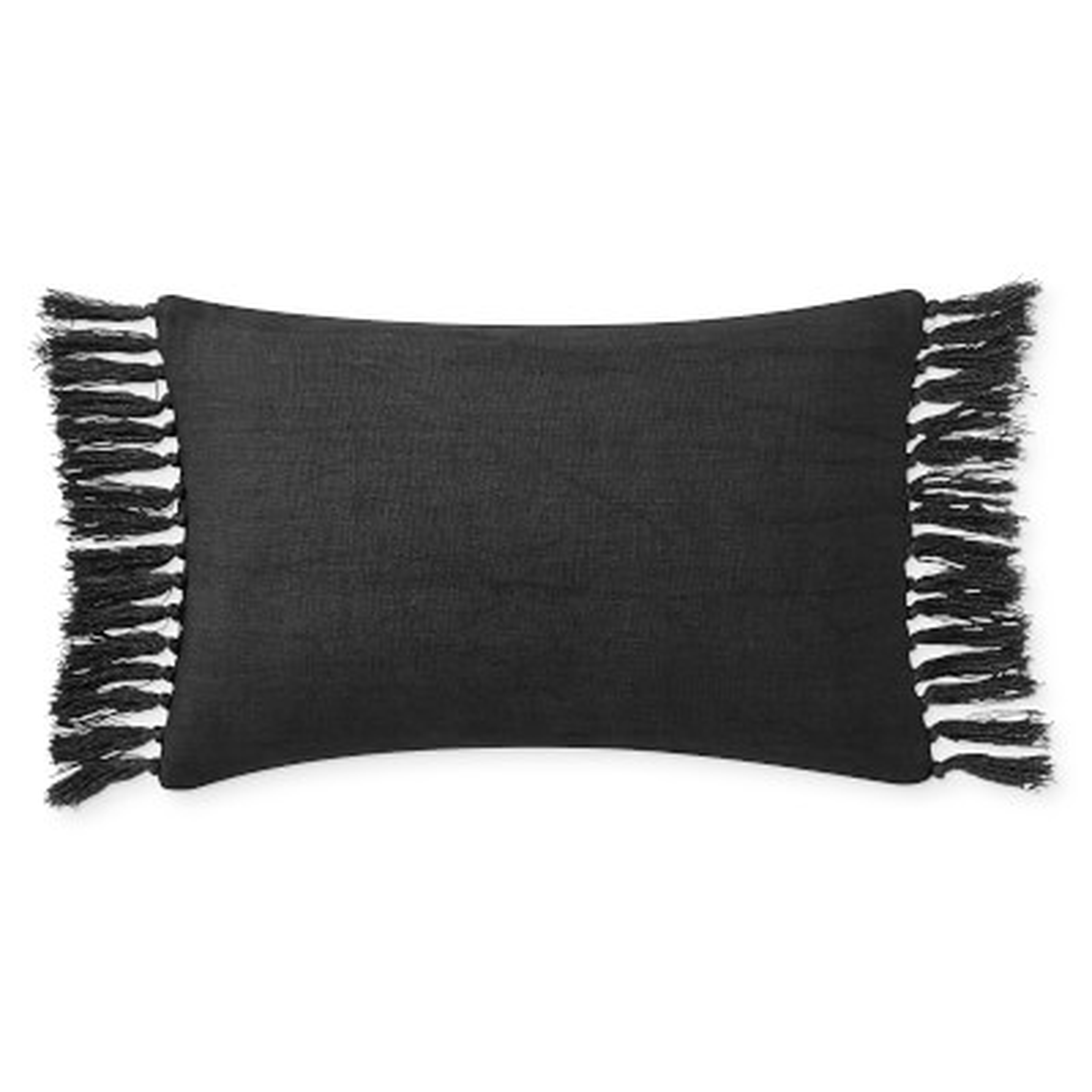 Knotted Fringe Linen Lumbar Pillow Cover, 14" X 22", Black - Williams Sonoma