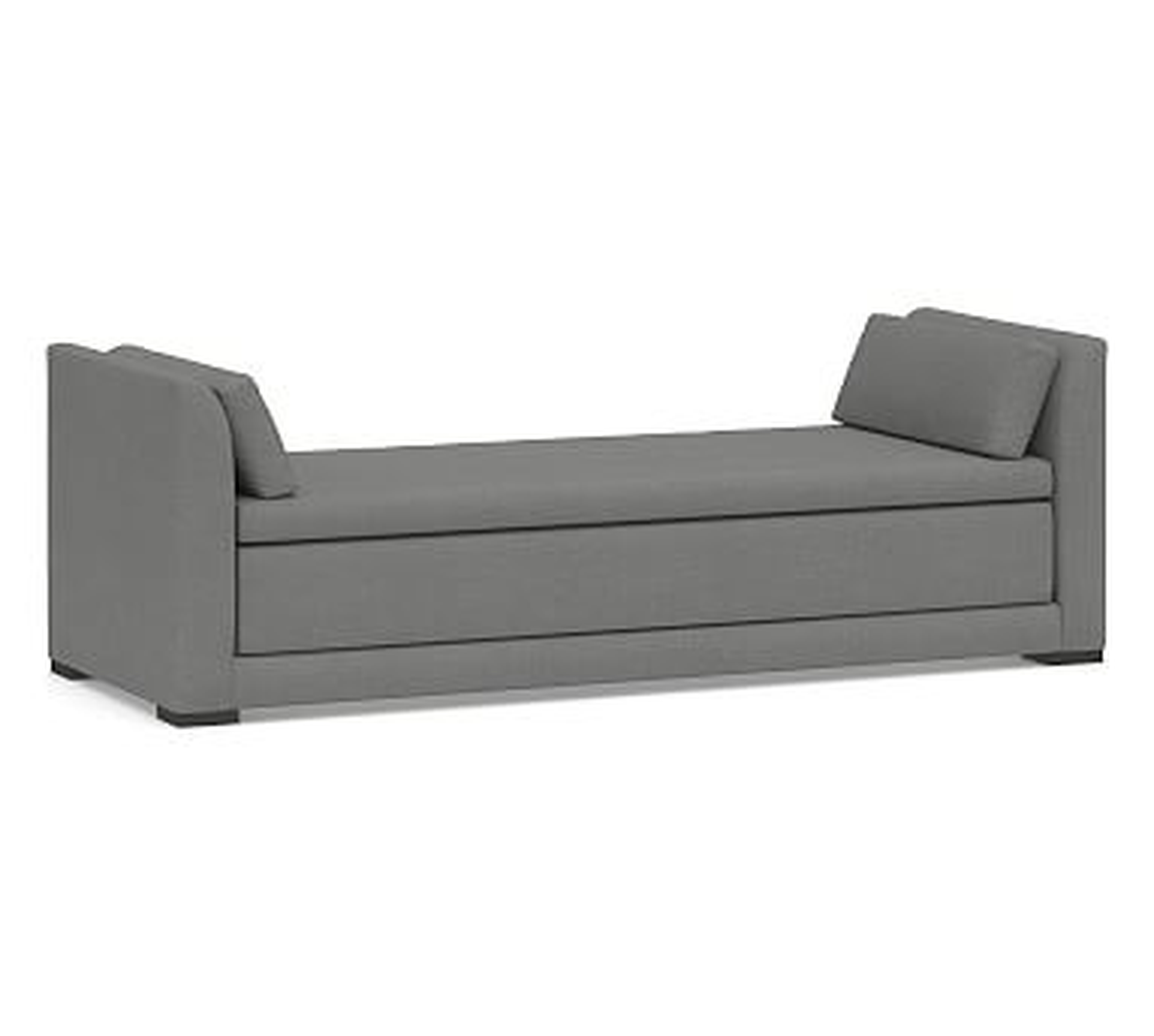 Luna Upholstered Daybed Sleeper, Polyester Wrapped Cushions, Basketweave Slub Charcoal - Pottery Barn