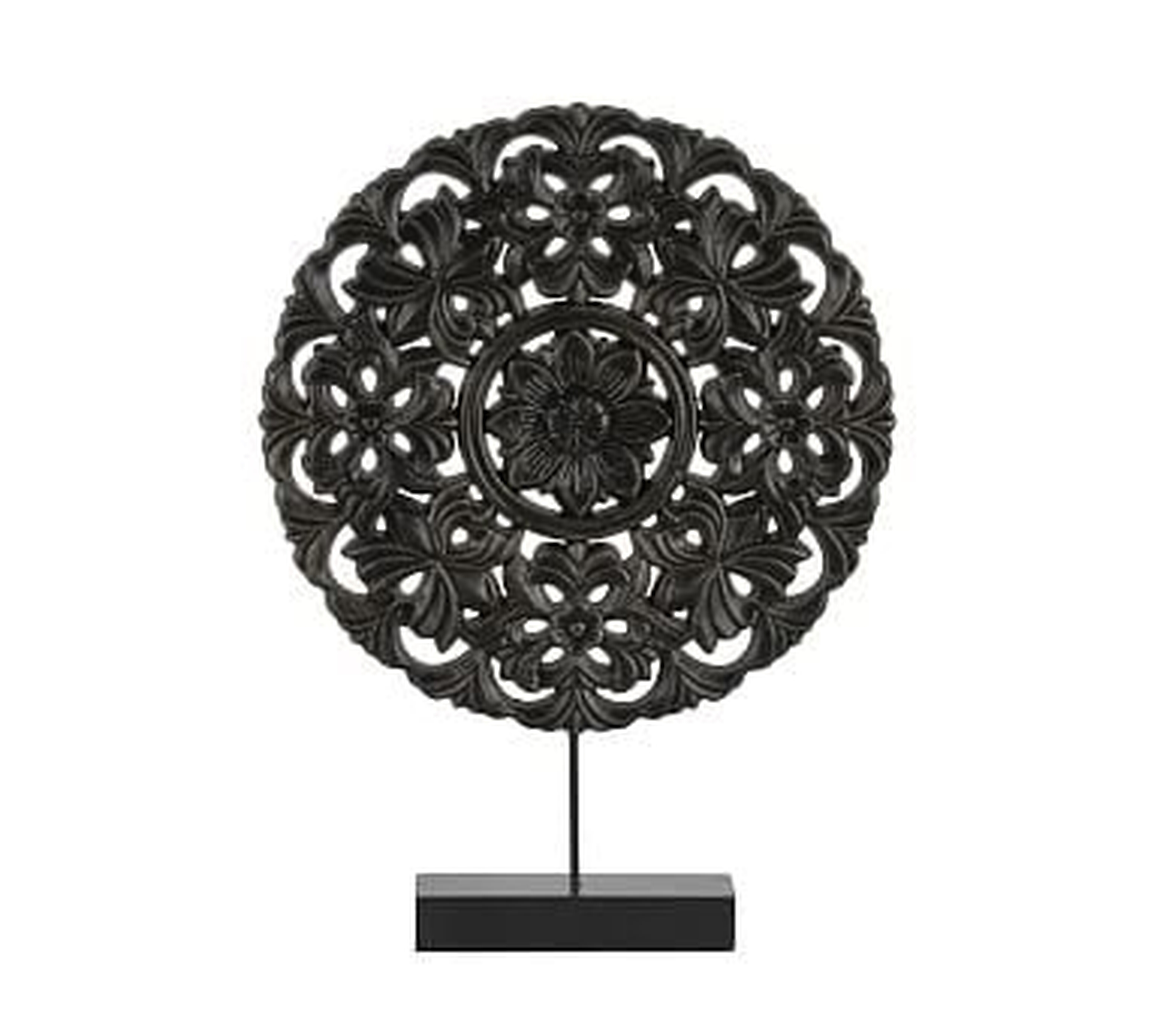 Round Floral Wooden Wheel On Stand, Small, Black - Pottery Barn