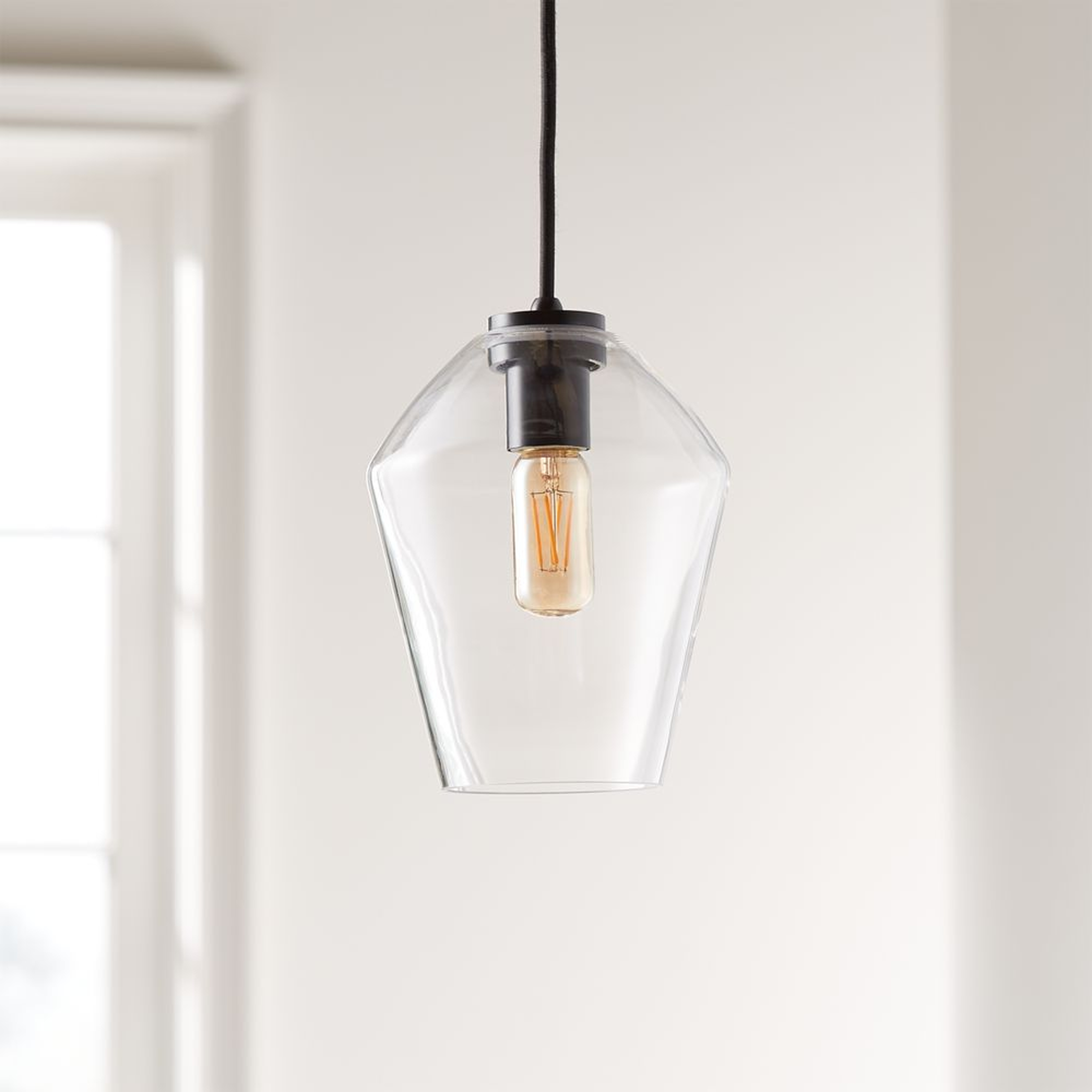Arren Black Single Pendant Light with Clear Angled Shade - Crate and Barrel