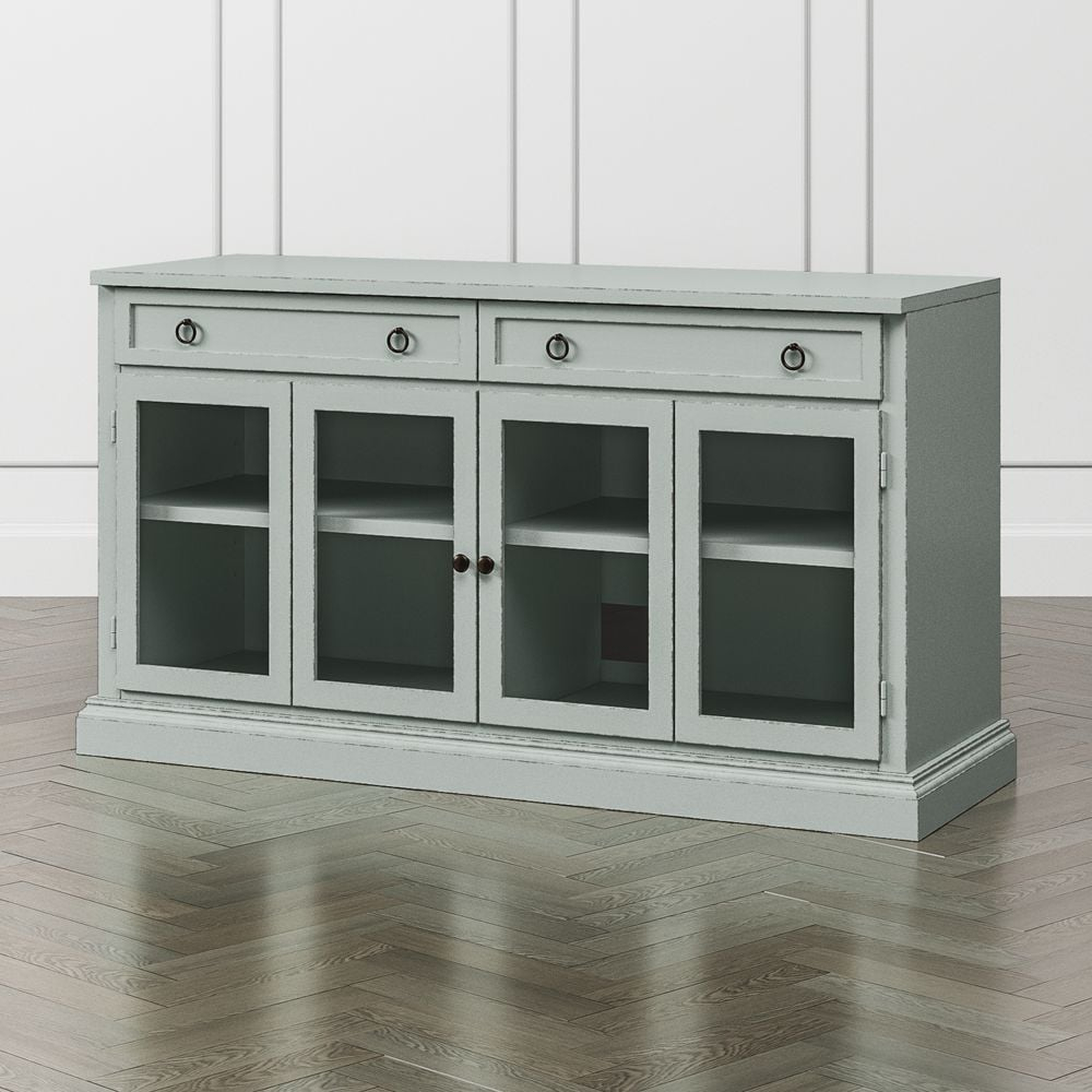 Cameo 62" Blue Grey Modular Storage Media Console with Glass Doors - Crate and Barrel