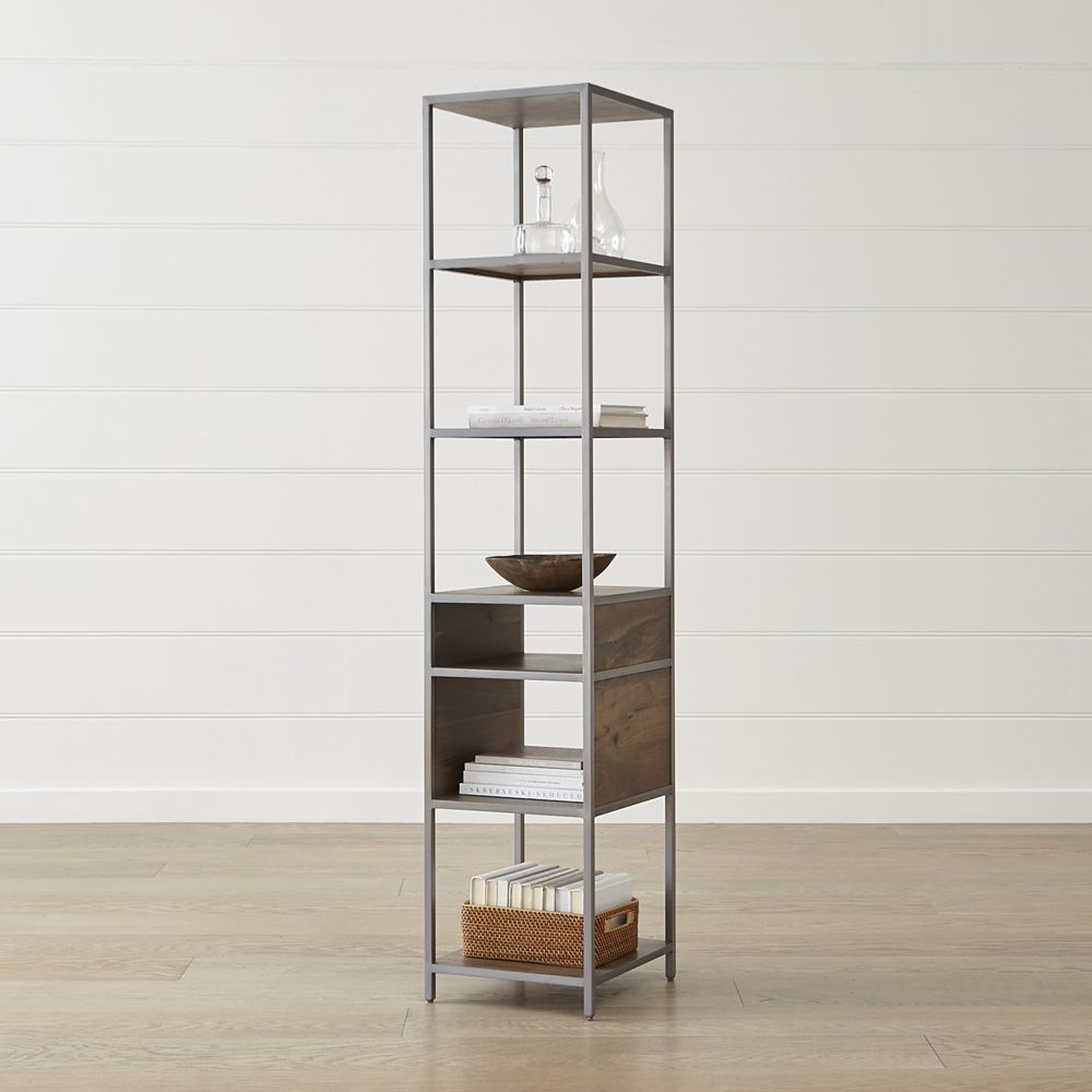 Knox Nickel Tall Narrow Bookcase - Crate and Barrel