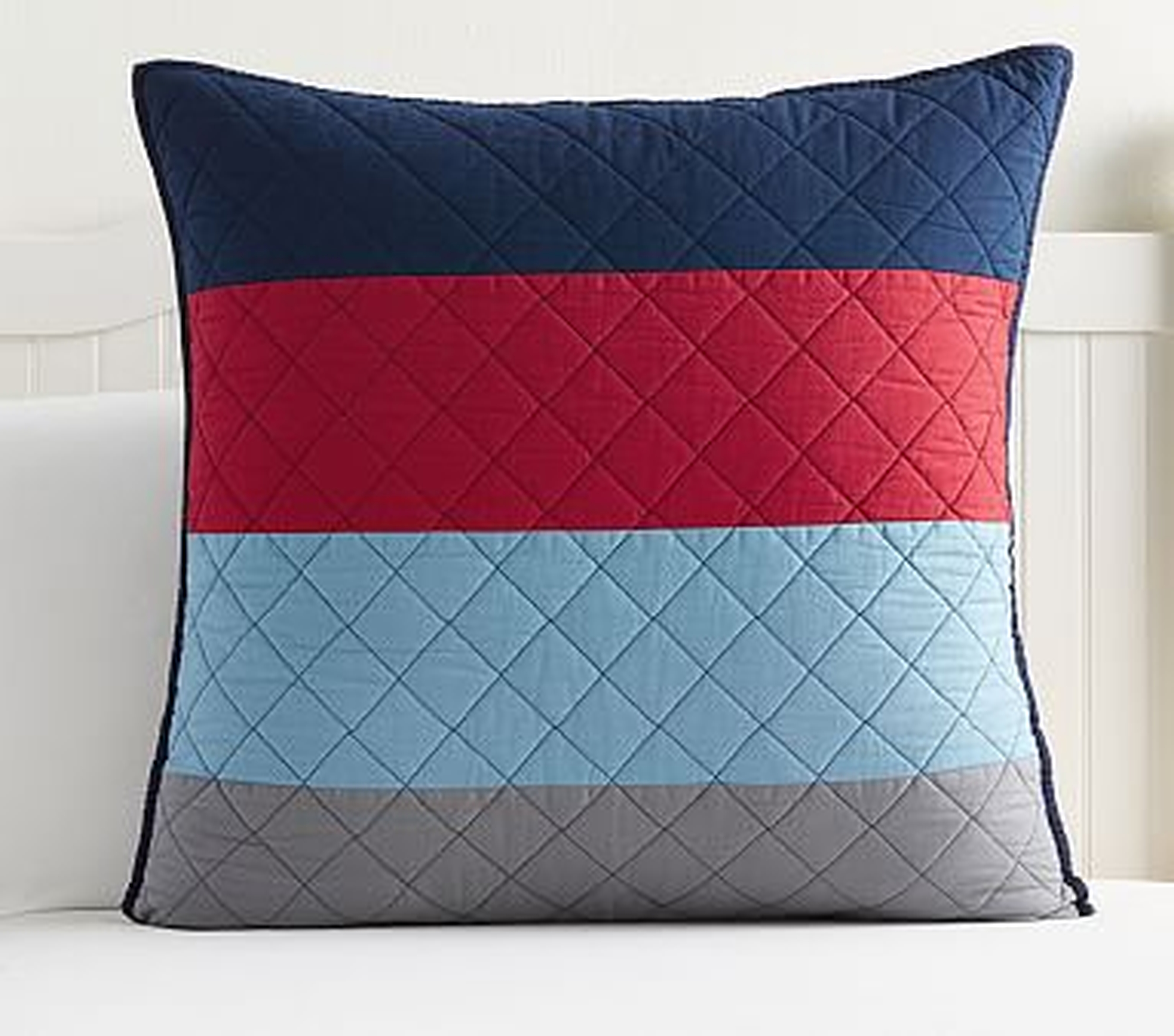Block Stripe Euro Quilted Sham, Navy/Red/Blue - Pottery Barn Kids