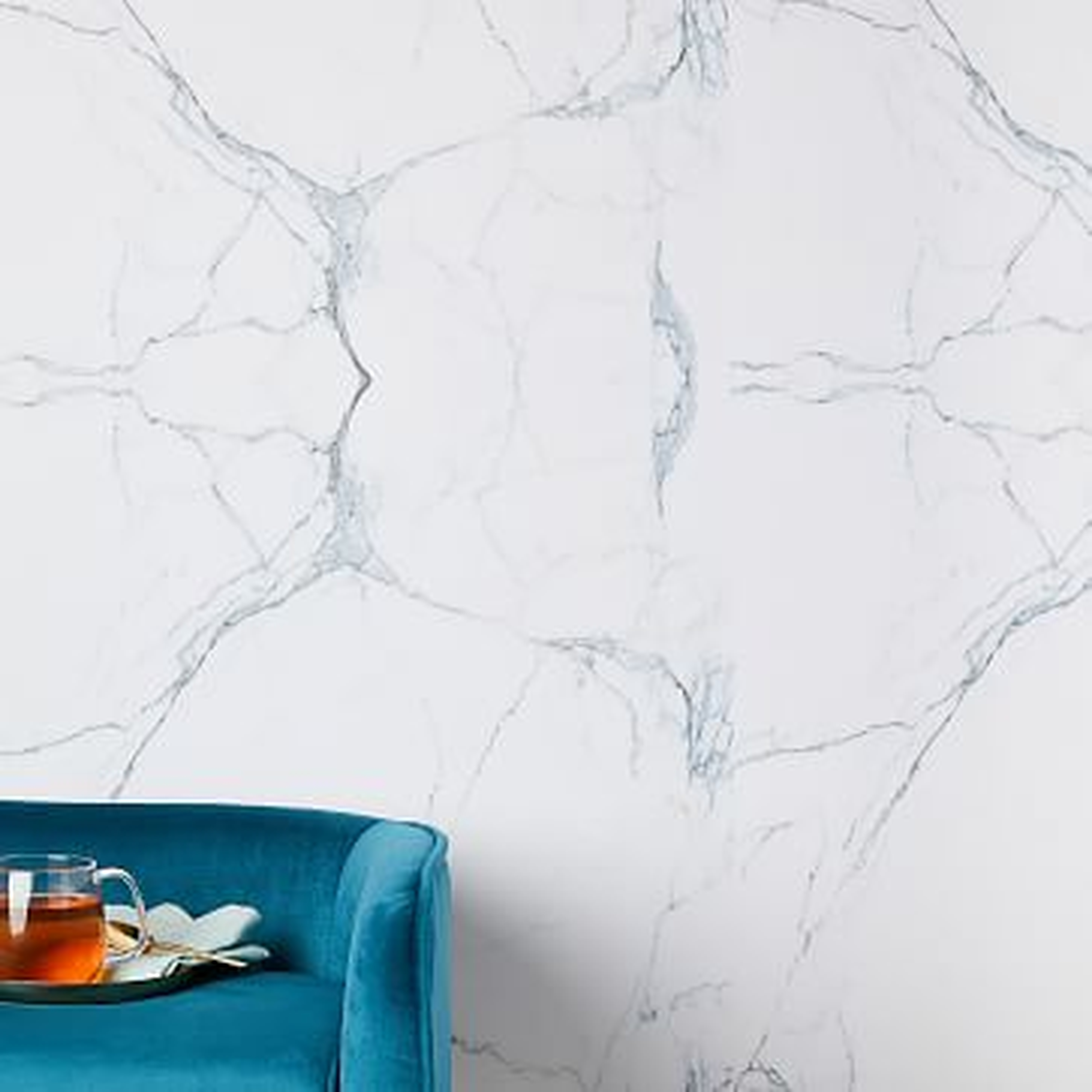 Chasing Paper Carrara Marble Wallpaper, White - West Elm