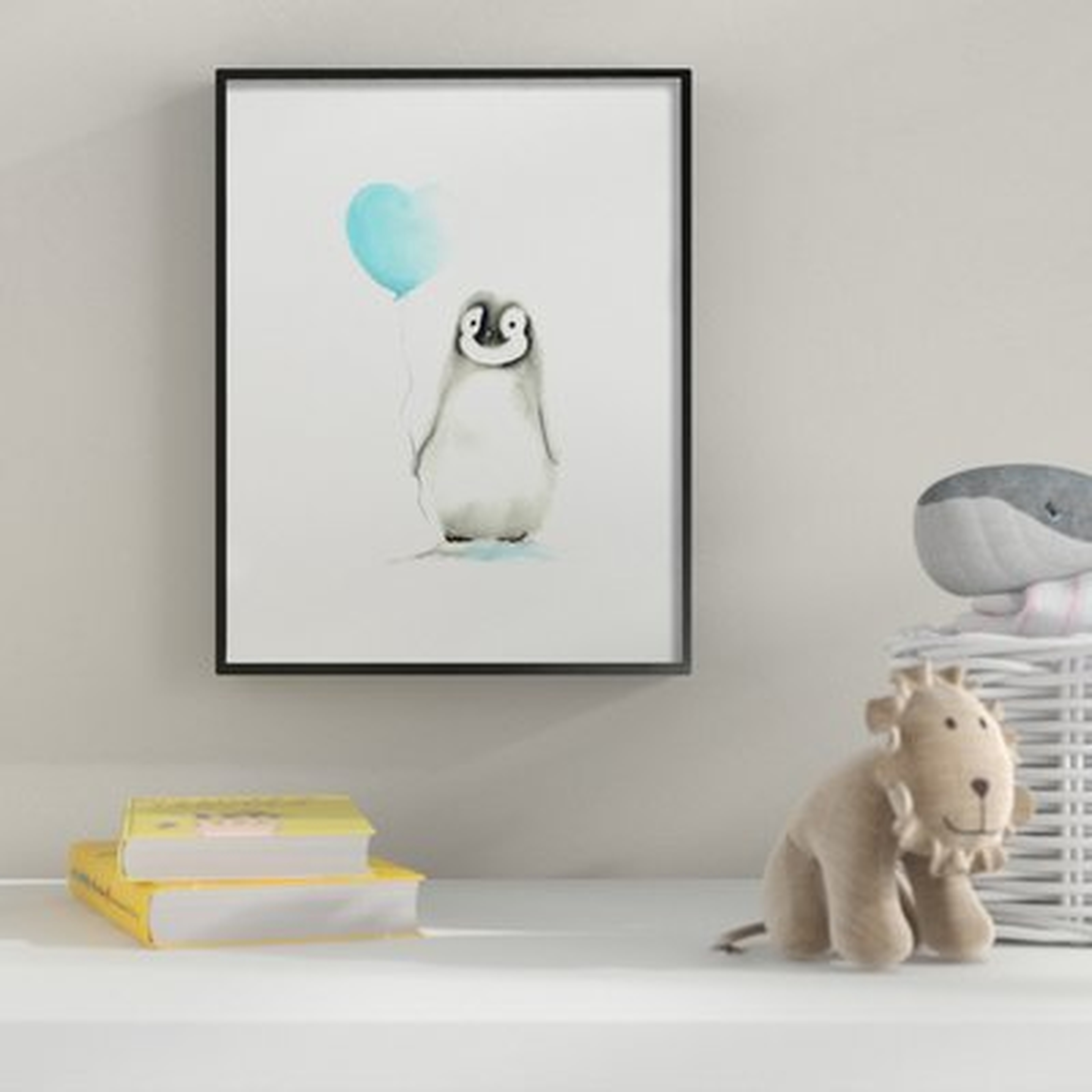 'Baby Penguin with Blue Balloon' Wall Art - Wayfair