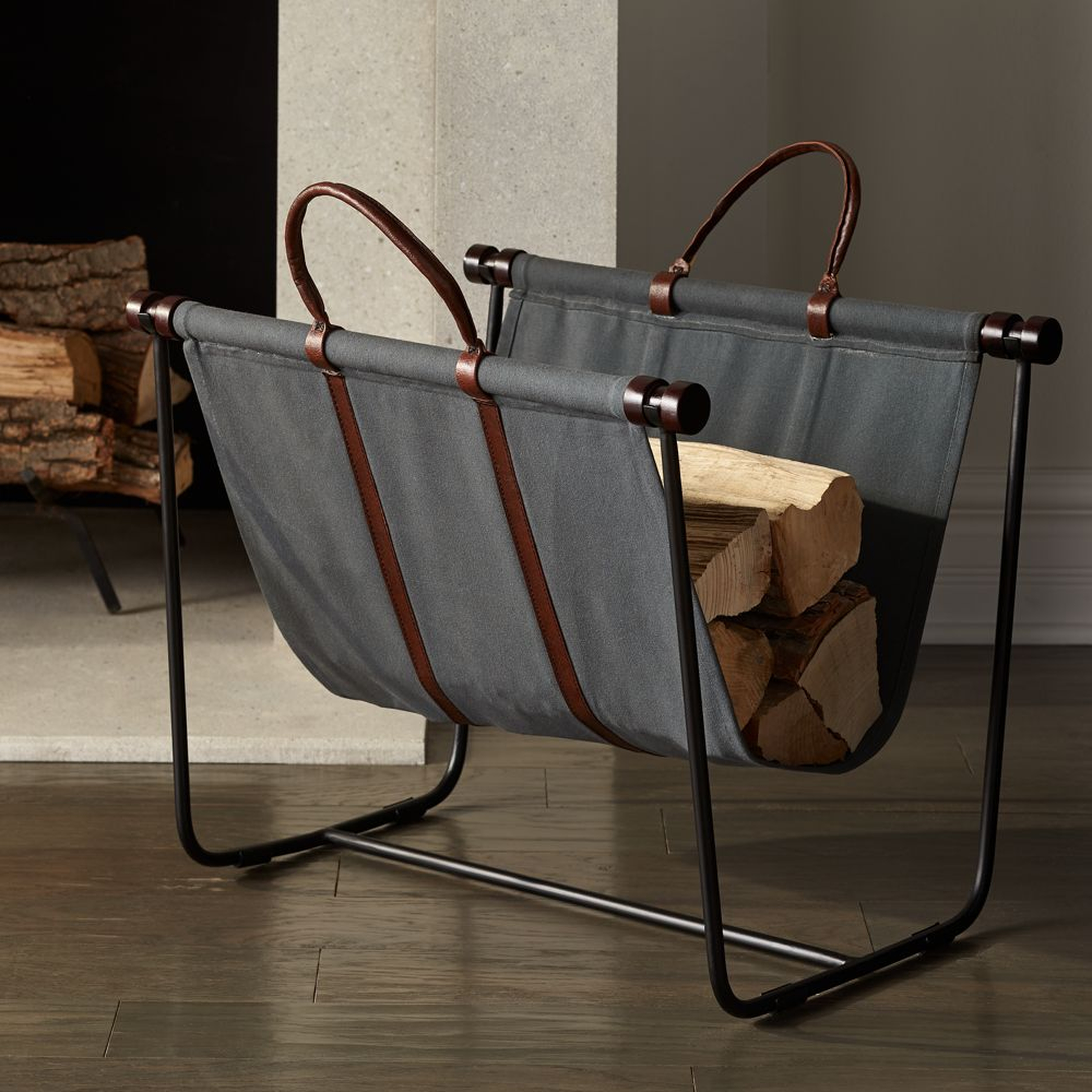 Canvas and Leather Log Carrier with Stand - Crate and Barrel