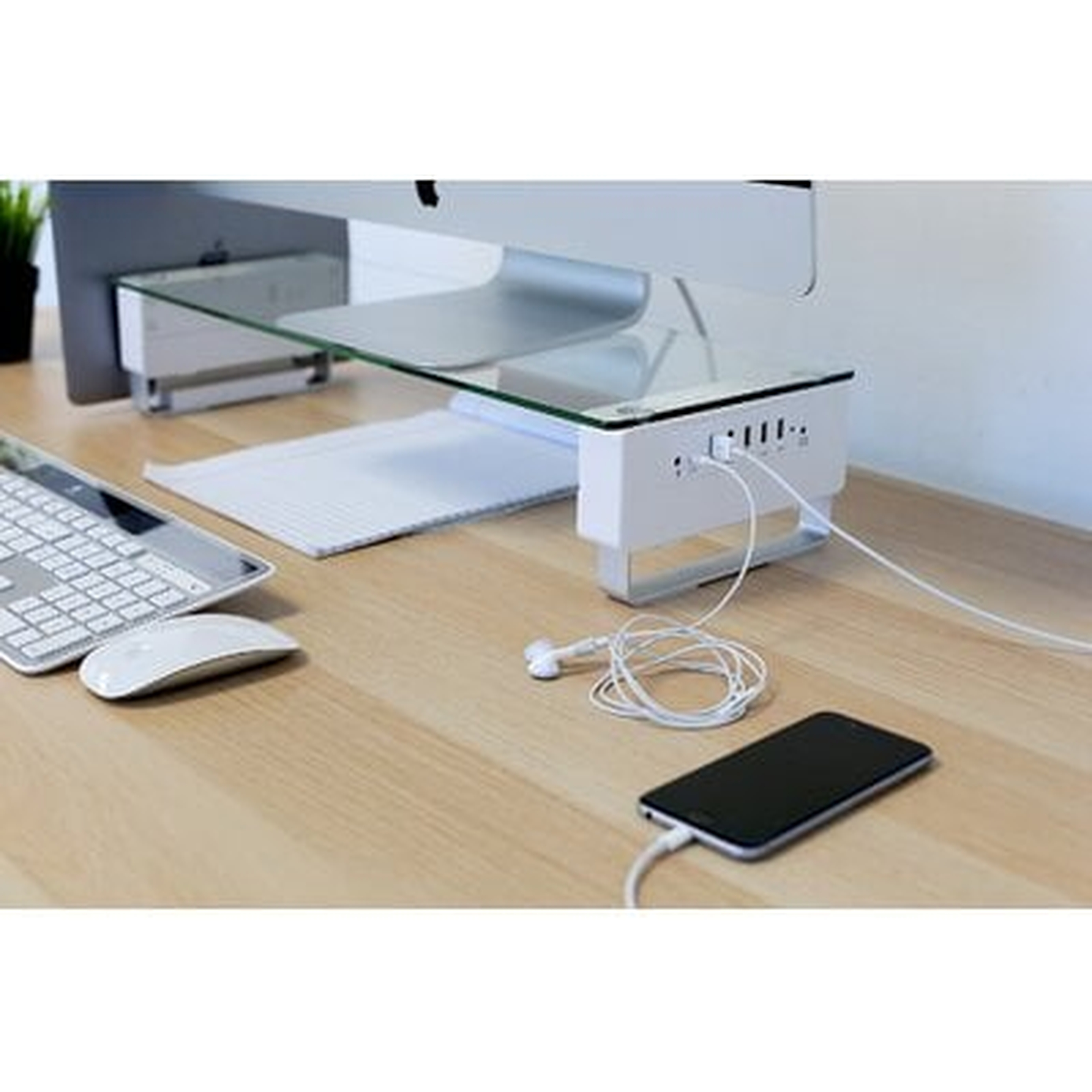 Bissonnette Glass Monitor Stand With 5 Usb Ports - Wayfair