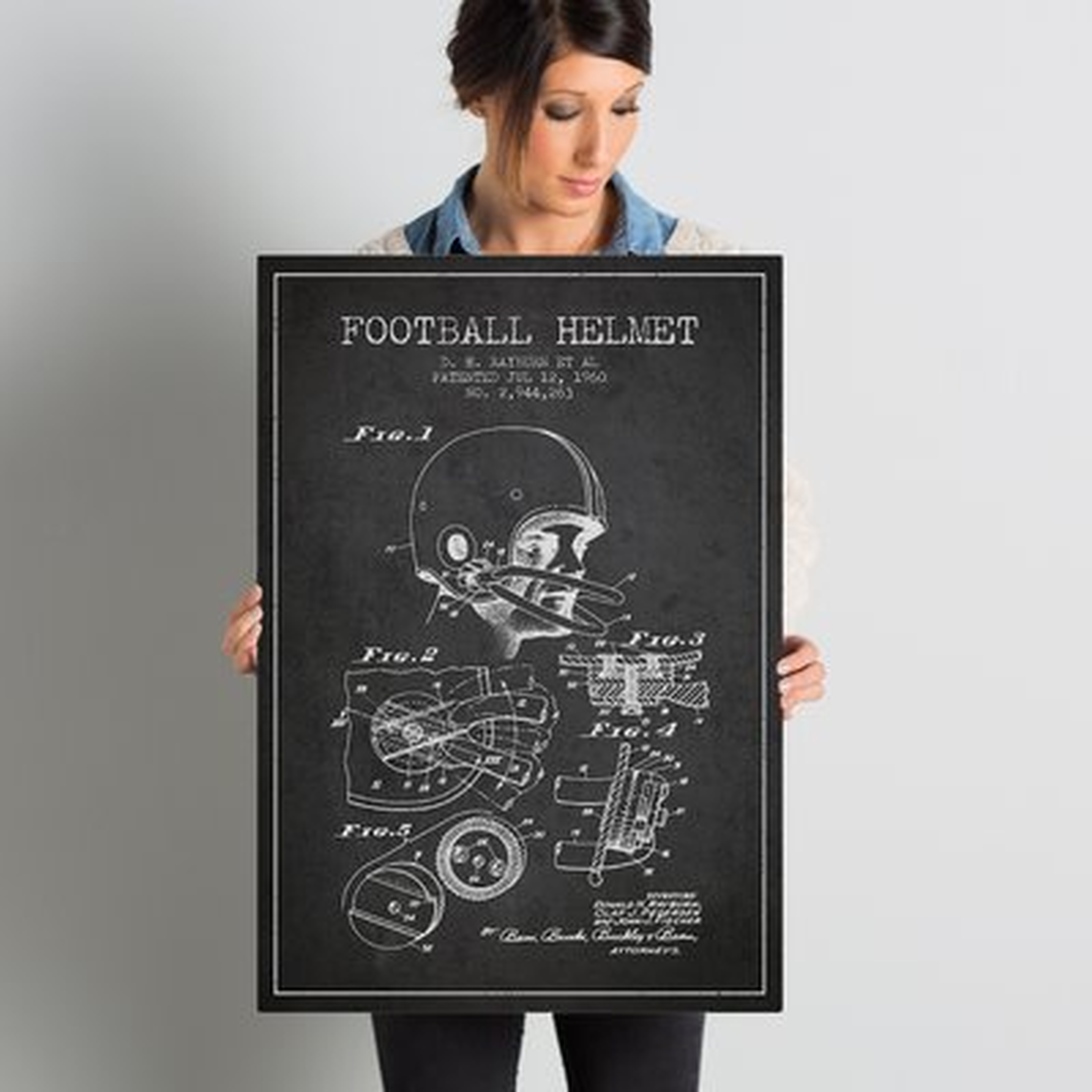 'Football Helmet Charcoal Patent Blueprint' Vintage Advertisement on Wrapped Canvas - Wayfair