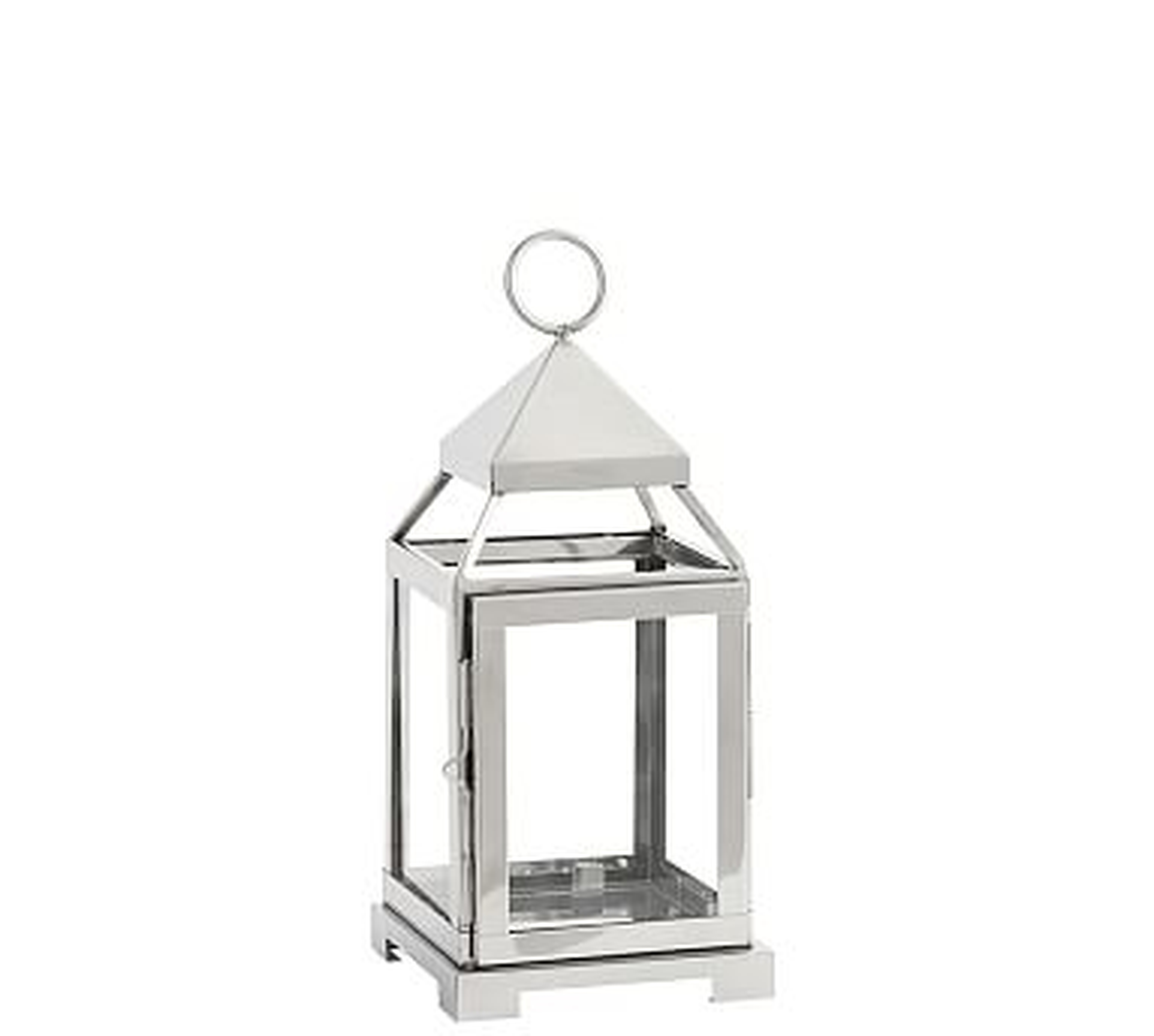 Malta Glass & Metal Lantern, Small, 10.25" - Polished Nickel - Pottery Barn
