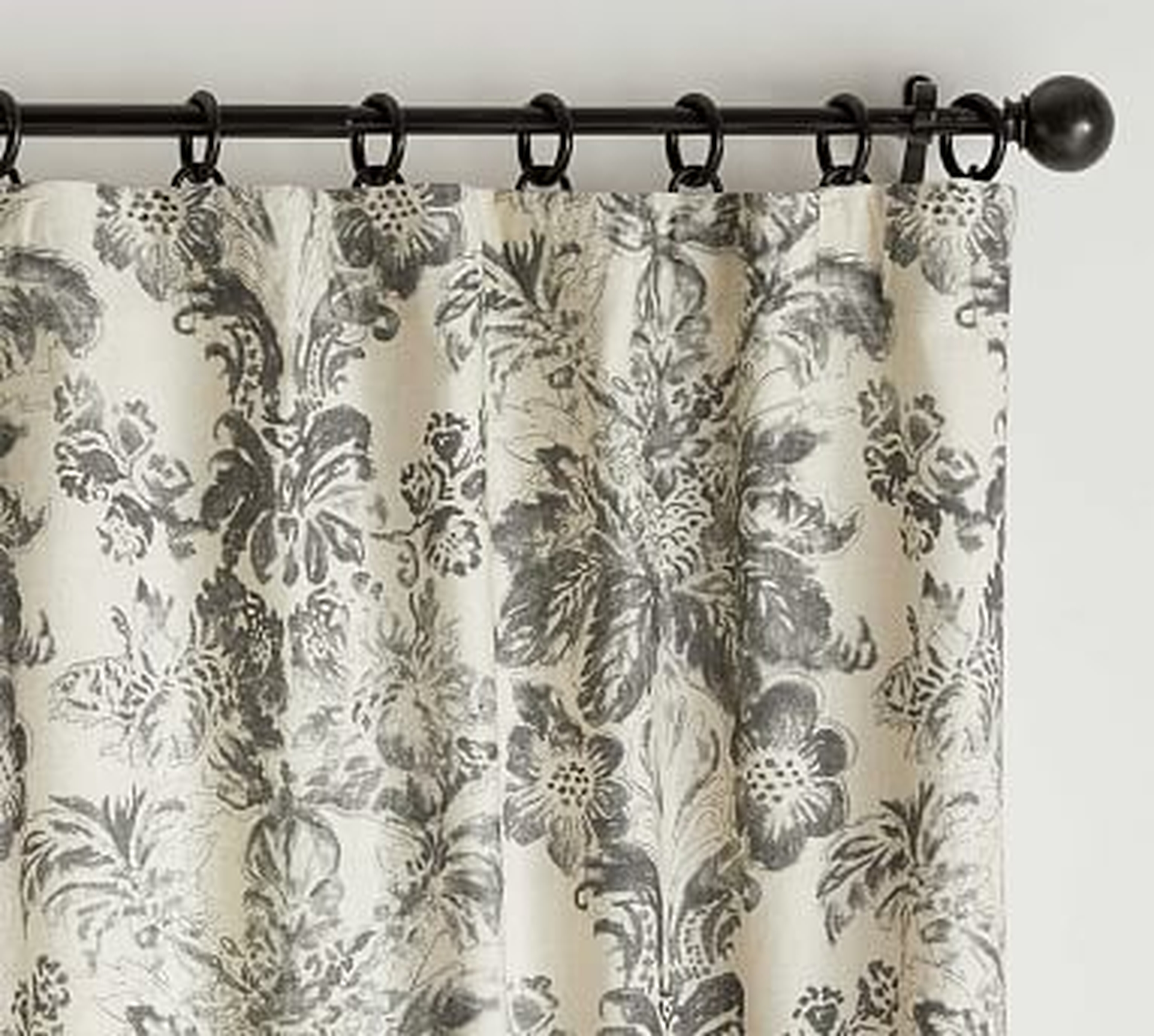 Thea Print Linen/Cotton Rod Pocket Curtain, Gray Multi, 108 x 50" - Pottery Barn