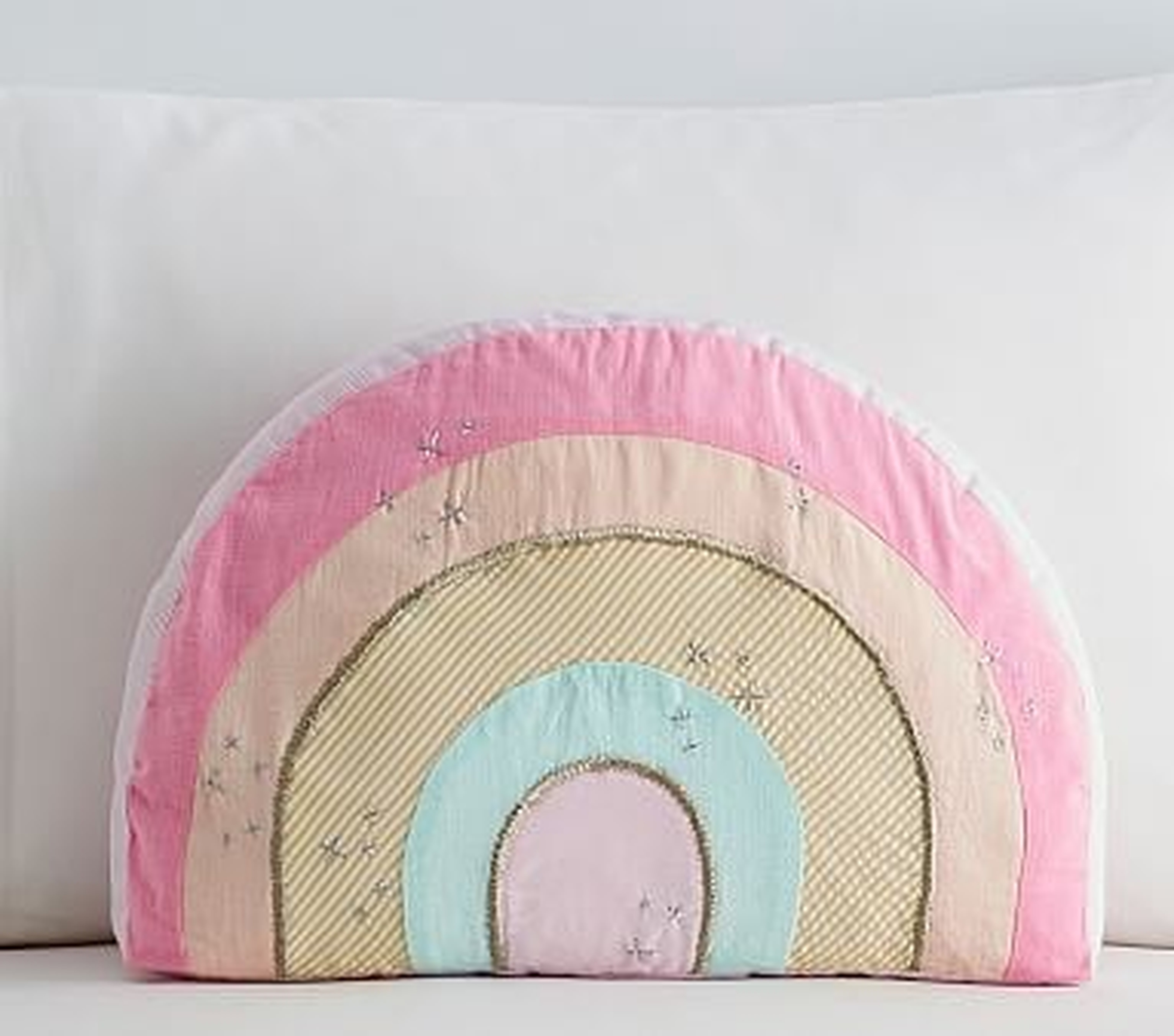 Retro Rainbow Shaped Pillow, 11x16 Inches, Pink Multi - Pottery Barn Kids