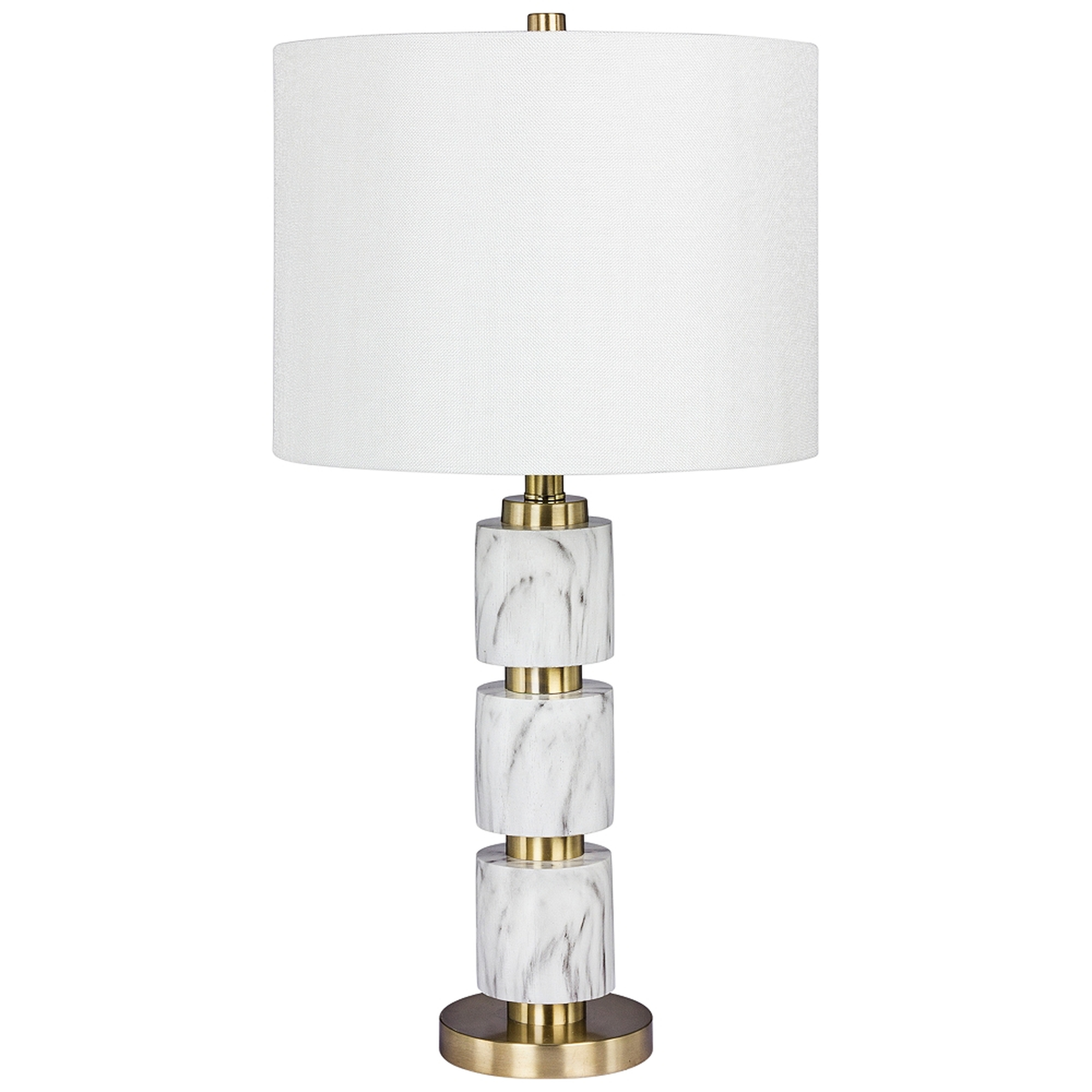 Rowland White Faux Marble w/ Satin Brass Stacked Table Lamp - Style # 37P51 - Lamps Plus