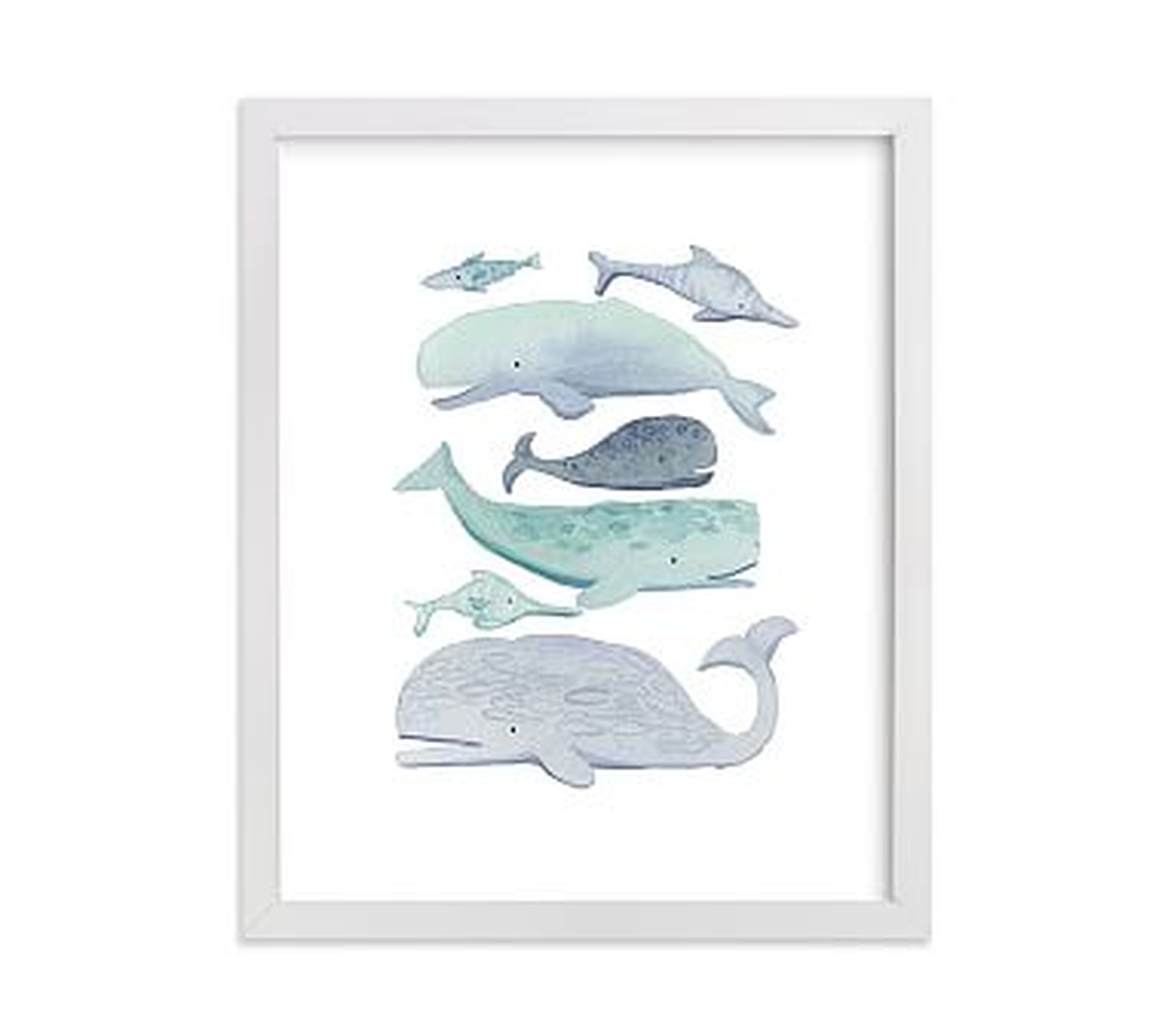 Minted(R) Blue Whales Wall Art by Kelsey Carlson; 8x10, White - Pottery Barn Kids