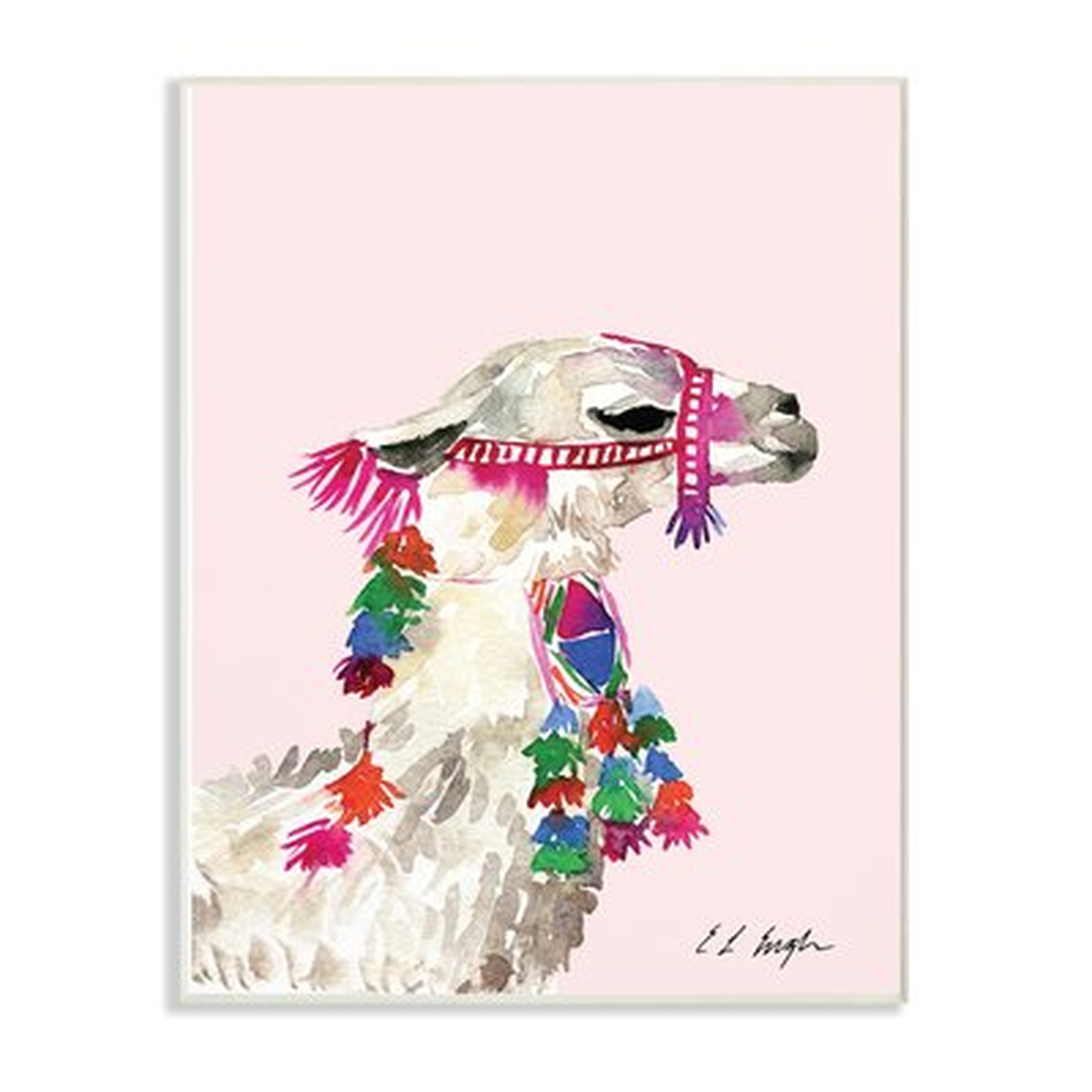 'Pink Llama Decorated with Tassels' Watercolor Painting Print - Wayfair