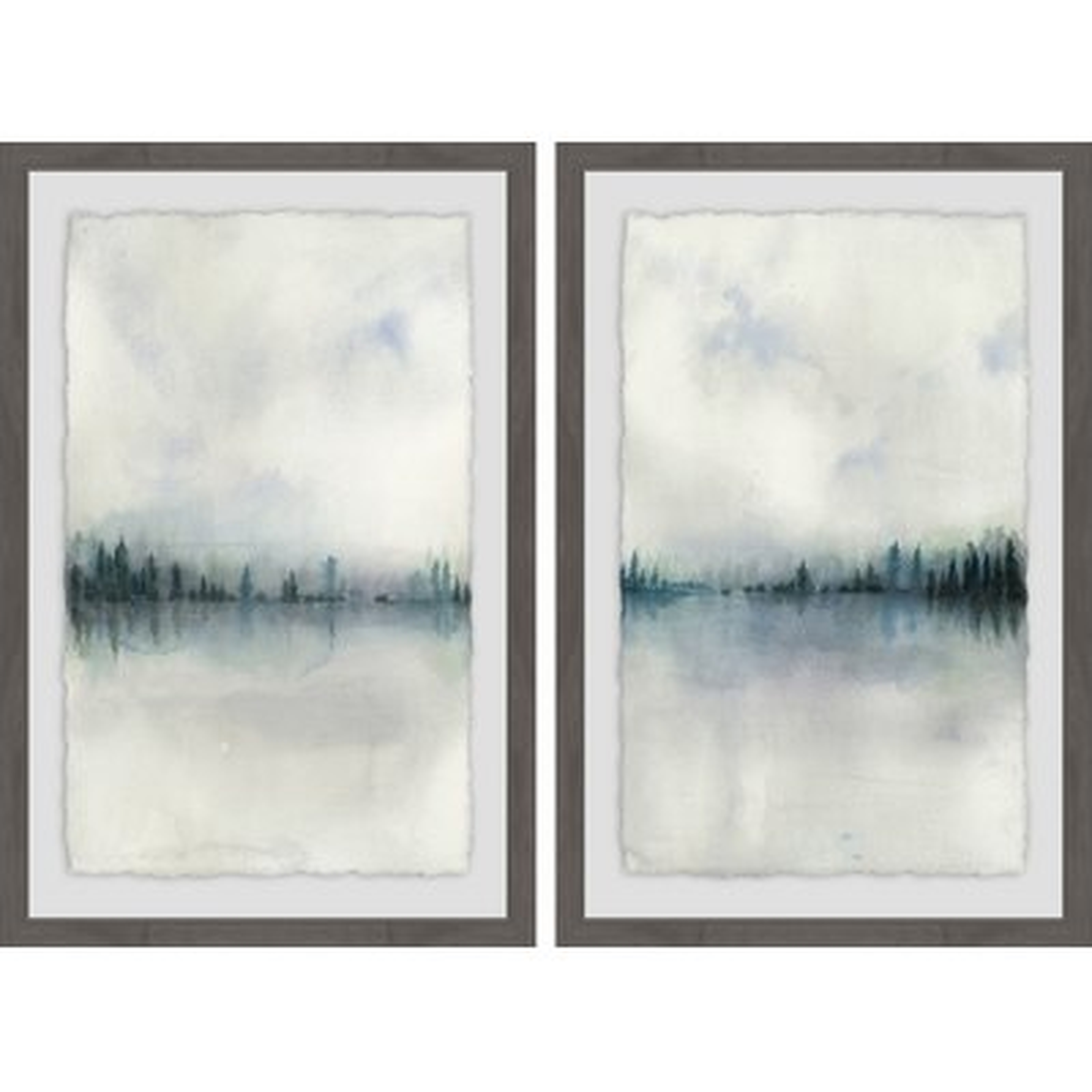 'Cloudy Lake' 2 Piece Framed Watercolor Painting Print Set on Paper - Wayfair