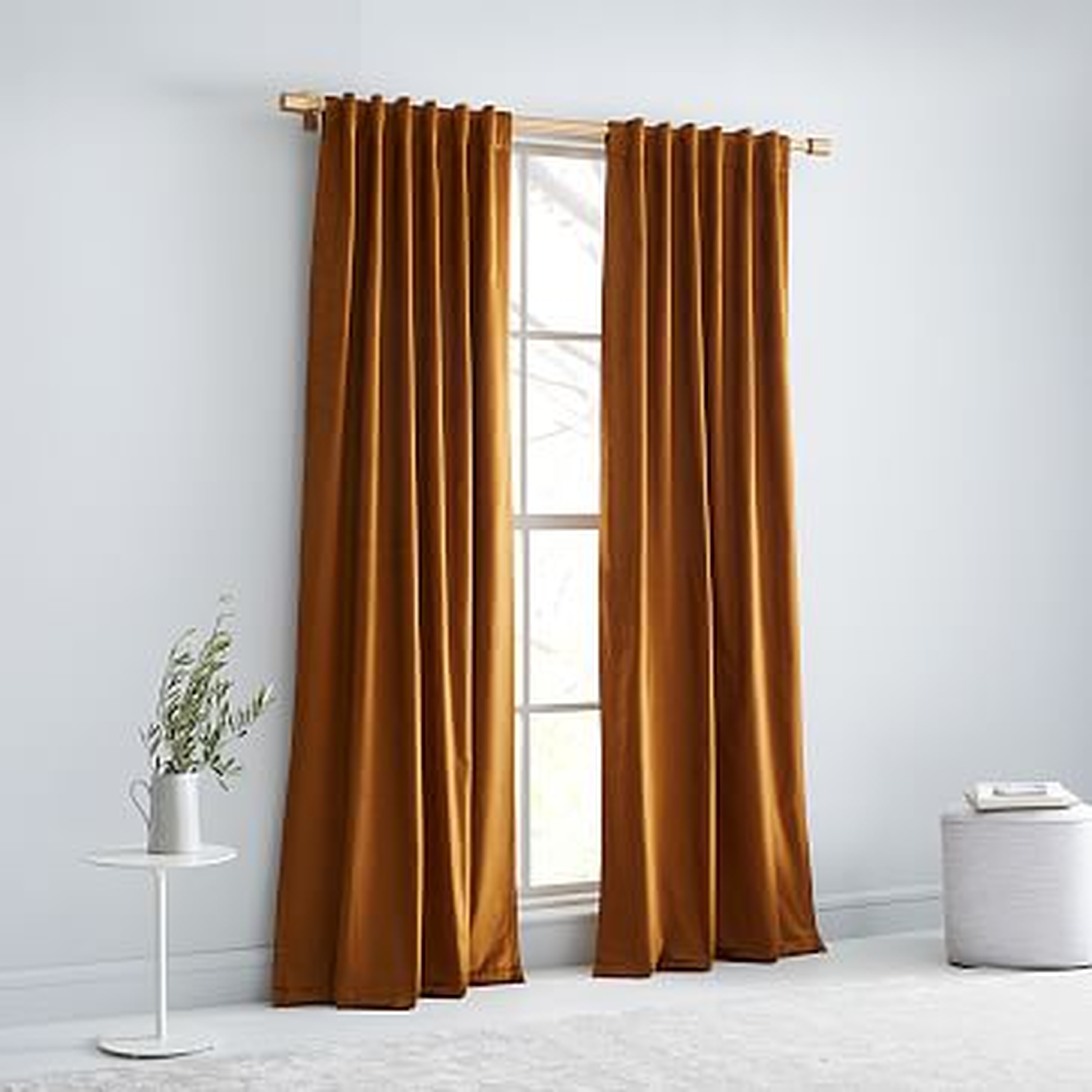 Luster Velvet Curtain, 48"x96", Golden Oak - West Elm
