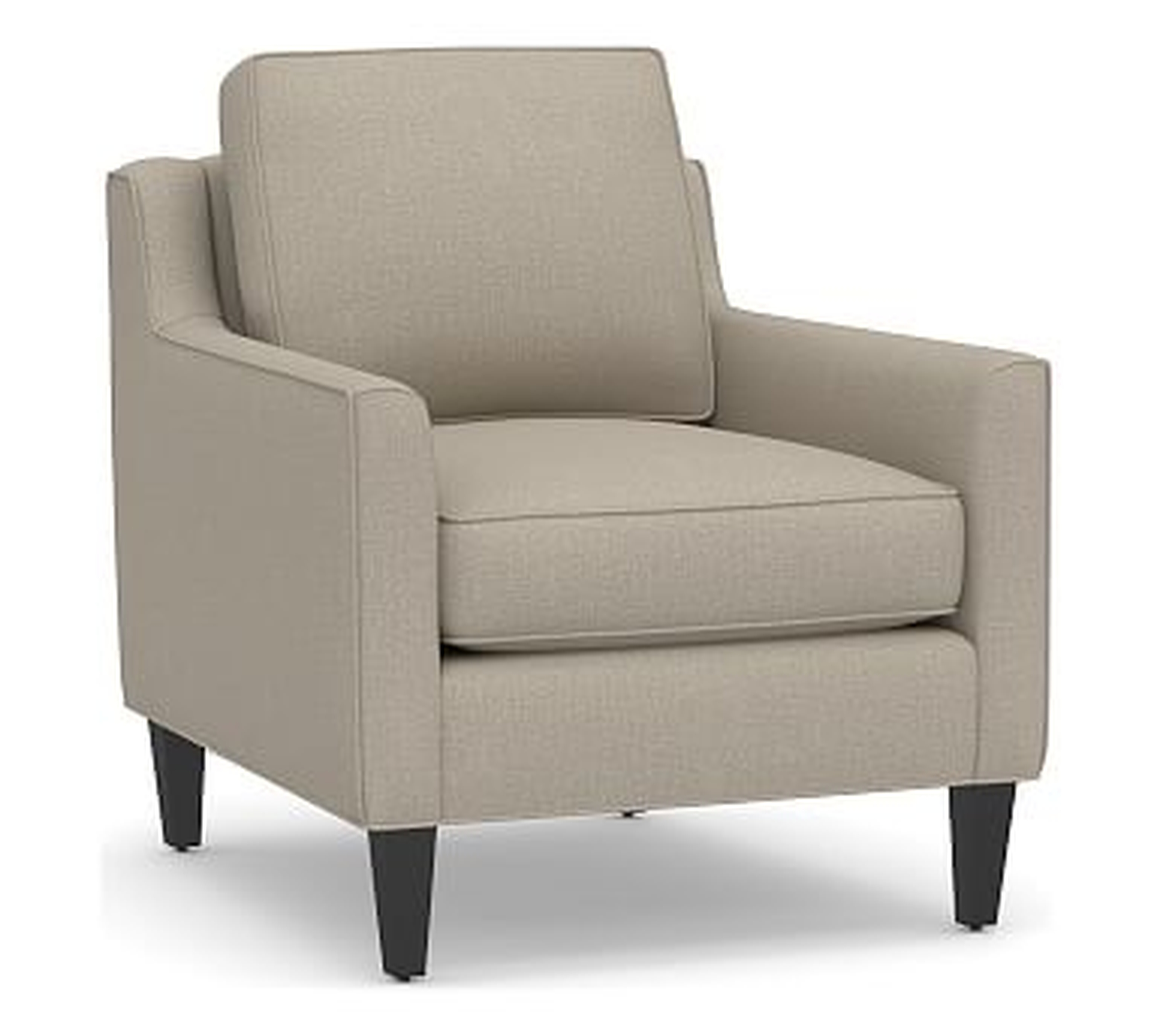Beverly Upholstered Armchair, Polyester Wrapped Cushions, Performance Brushed Basketweave Sand - Pottery Barn
