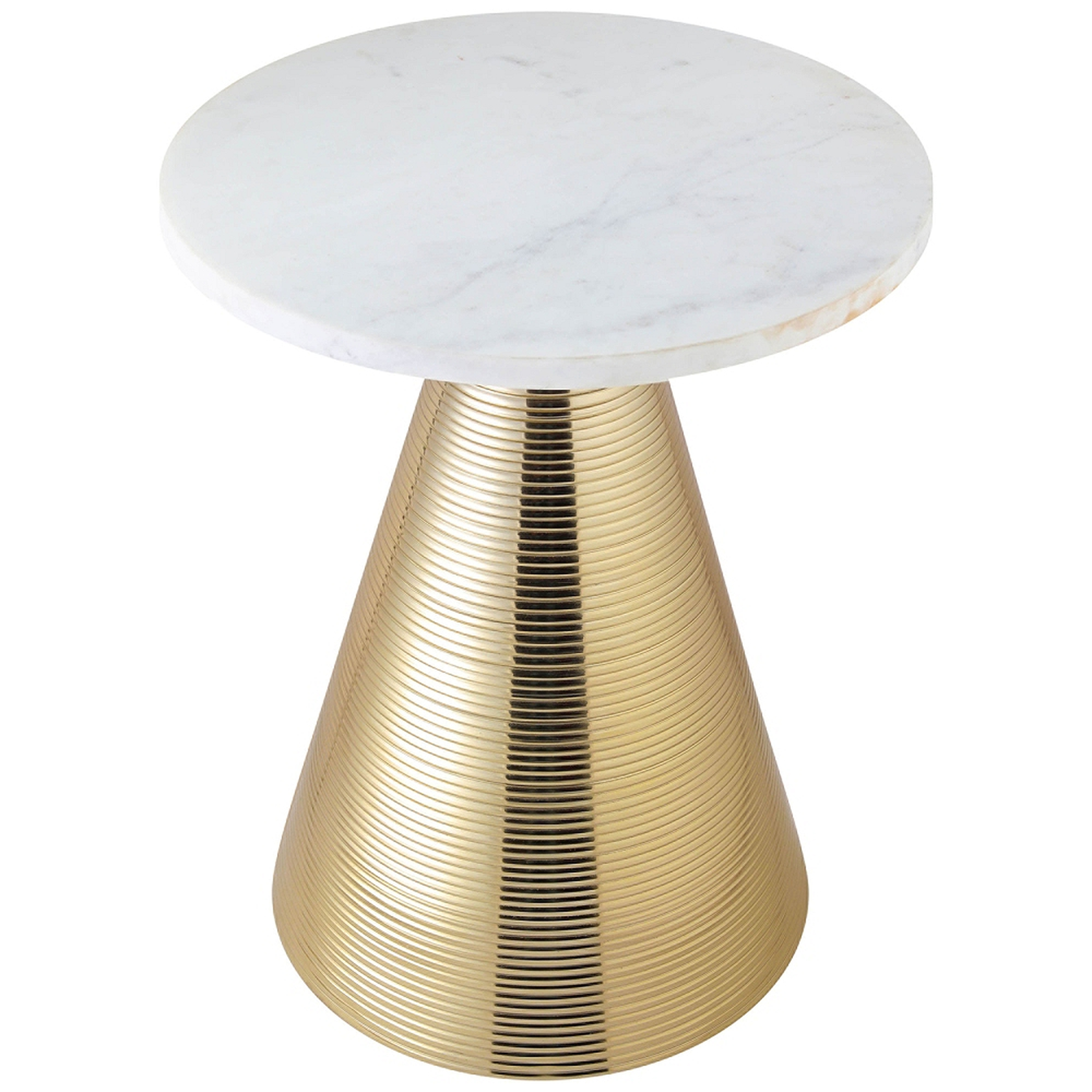 Tempo White Marble Top and Gold Conical Base Side Table - Style # 64N25 - Lamps Plus