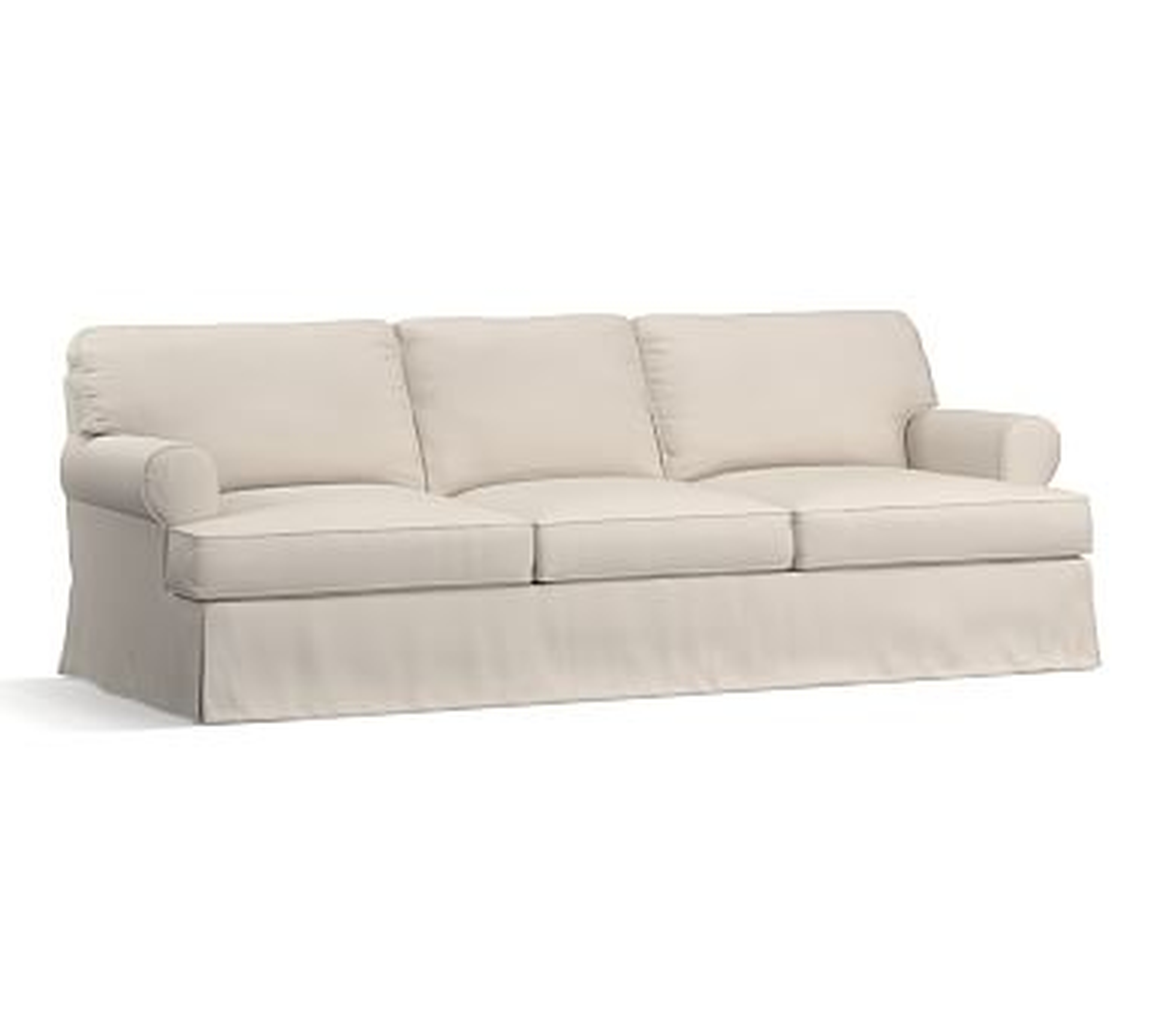 Townsend Roll Arm Slipcovered Grand Sofa 101.5&amp;quot,, Polyester Wrapped Cushions, Performance Twill Stone - Pottery Barn