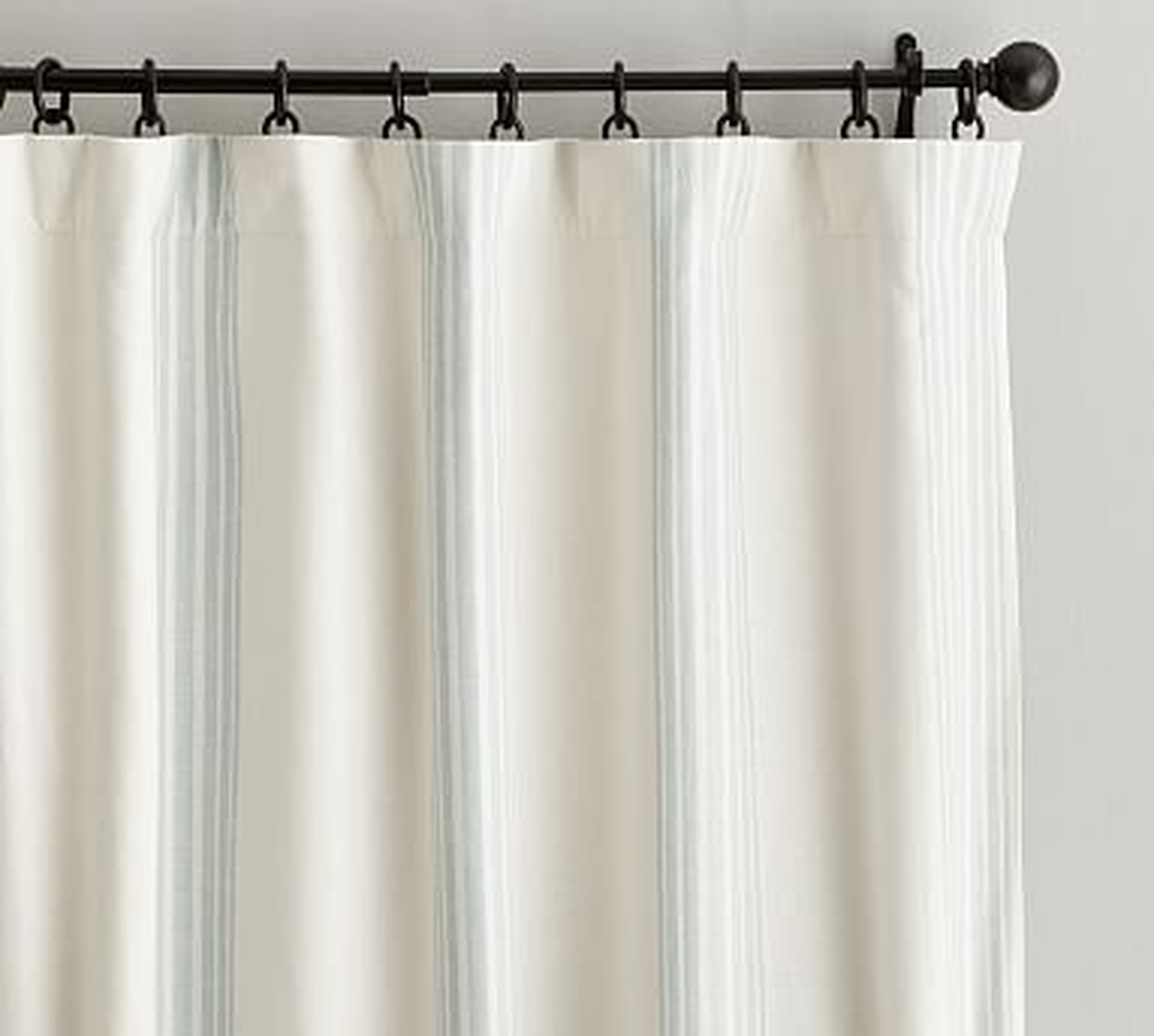 Riviera Striped Linen/Cotton Blackout Curtain, 50 x 84", Porcelain Blue - Pottery Barn